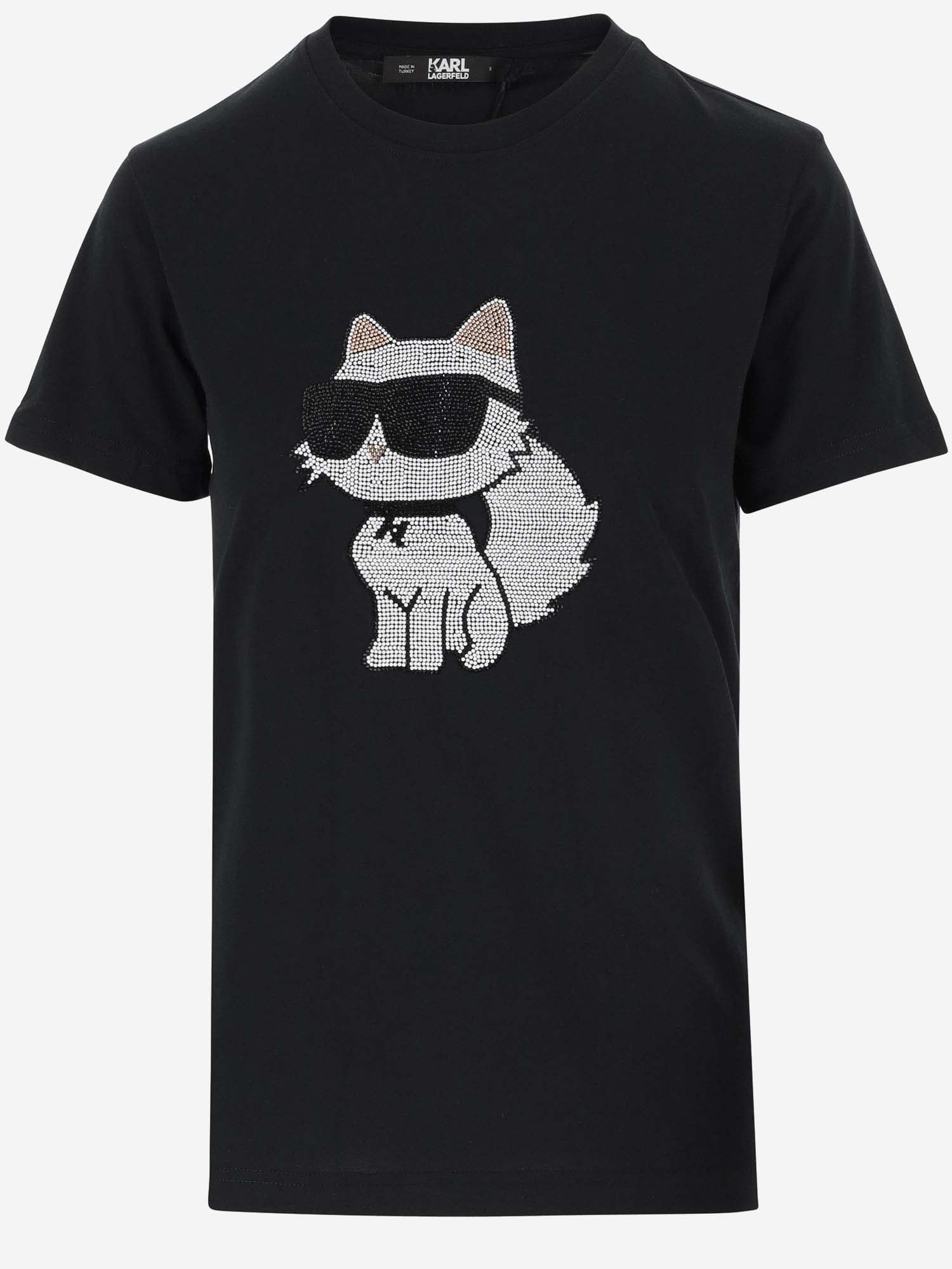Shop Karl Lagerfeld Cotton T-shirt With Print In Black
