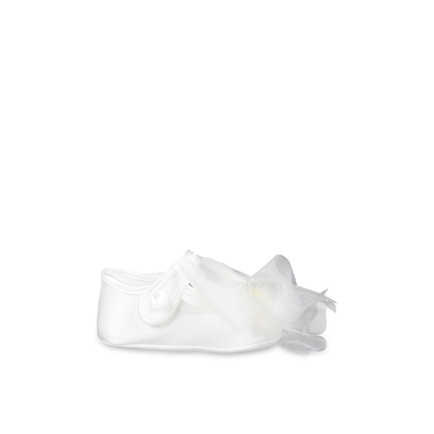 Monnalisa White Ballet Flats For Baby Girl With Bow In White