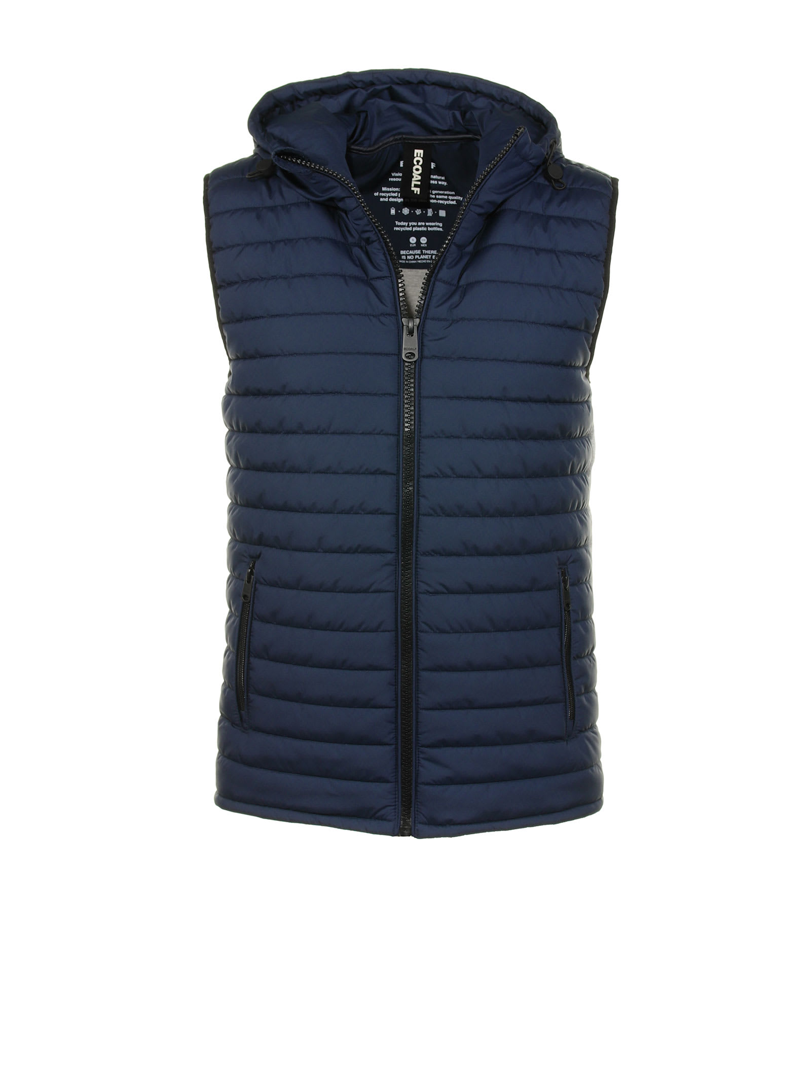 Shop Ecoalf Quilted Vest With Hood In Midnight Navy