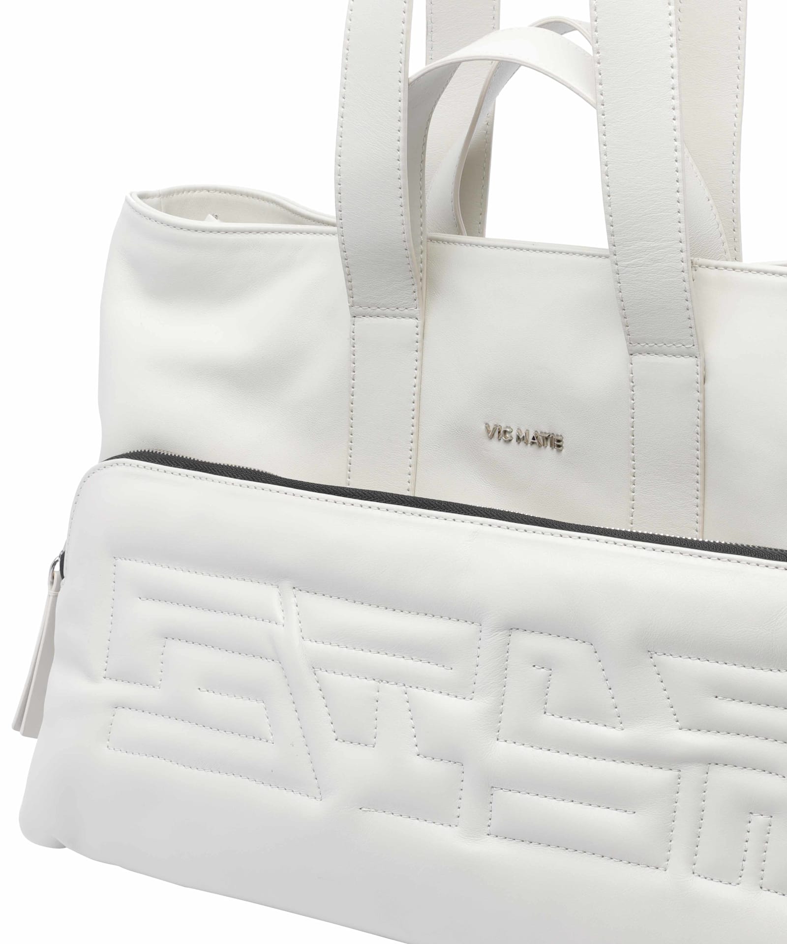 Vic Matie Logo-lettering Quilted Tote Bag In White