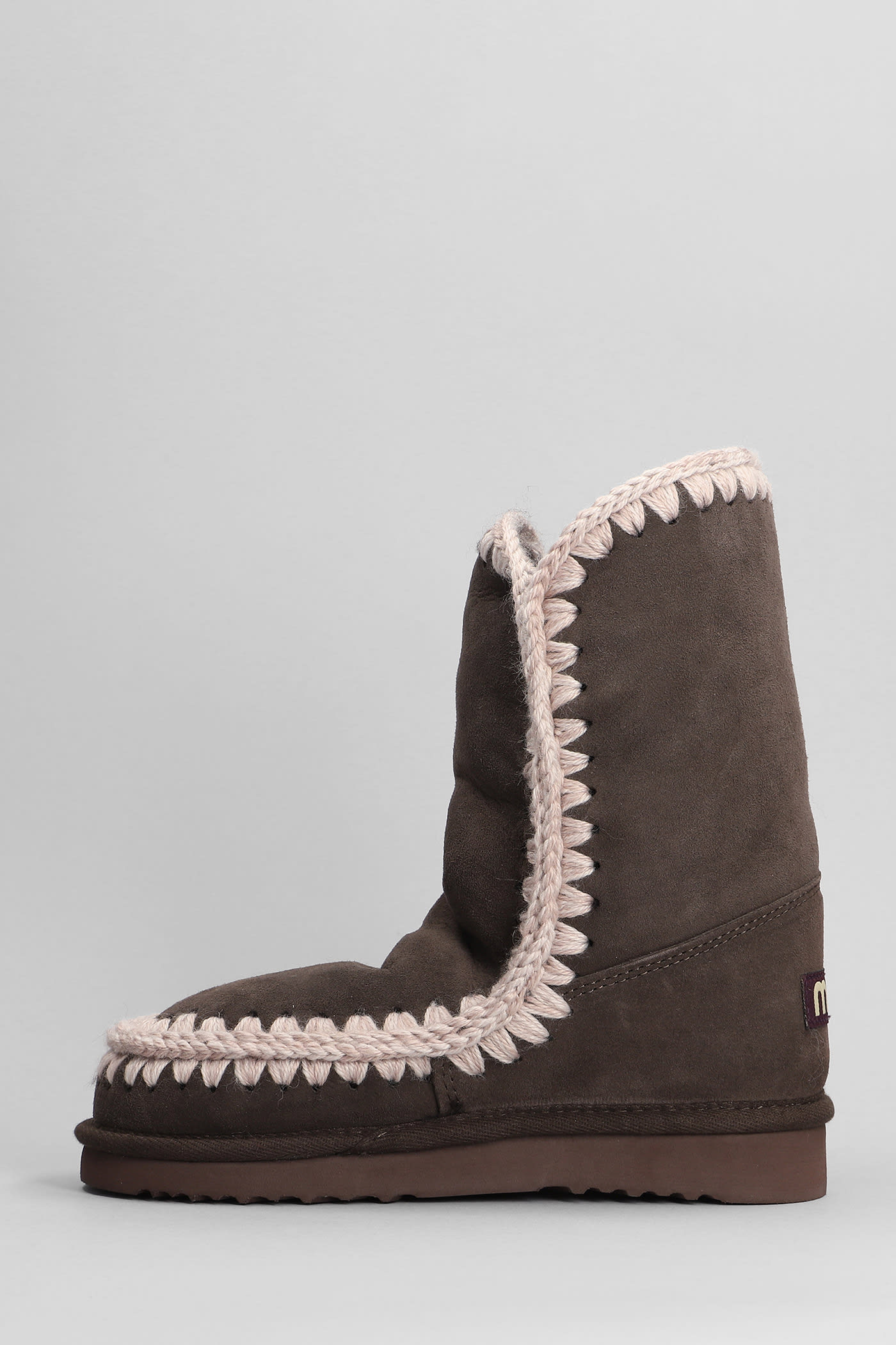 MOU ESKIMO 24 LOW HEELS ANKLE BOOTS IN BROWN SUEDE 