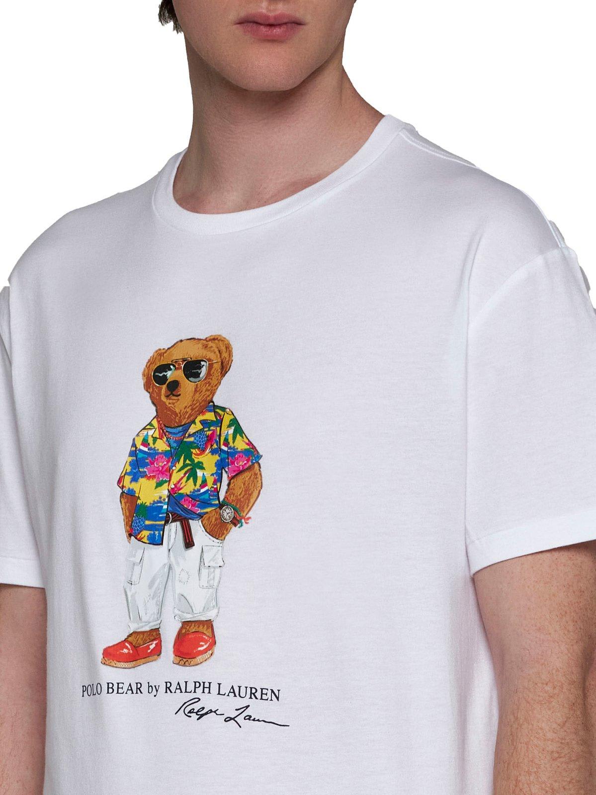 Shop Ralph Lauren Polo Bear Printed Crewneck T-shirt In Sp24 White Beach