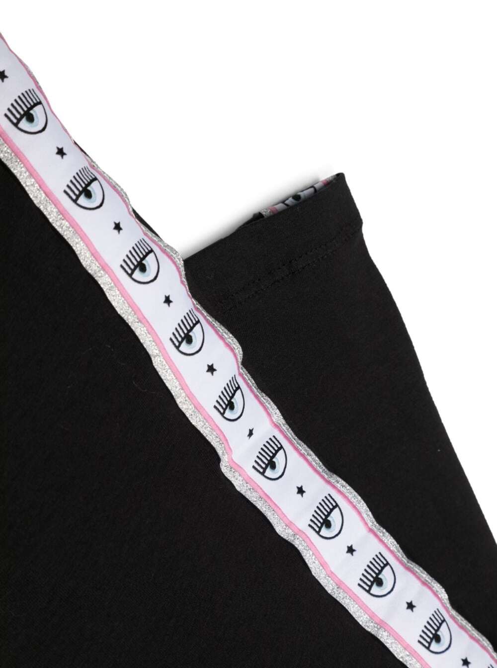 Shop Chiara Ferragni Black Leggings With Logomania-embellished Side Panels In Stretch Cotton Girl
