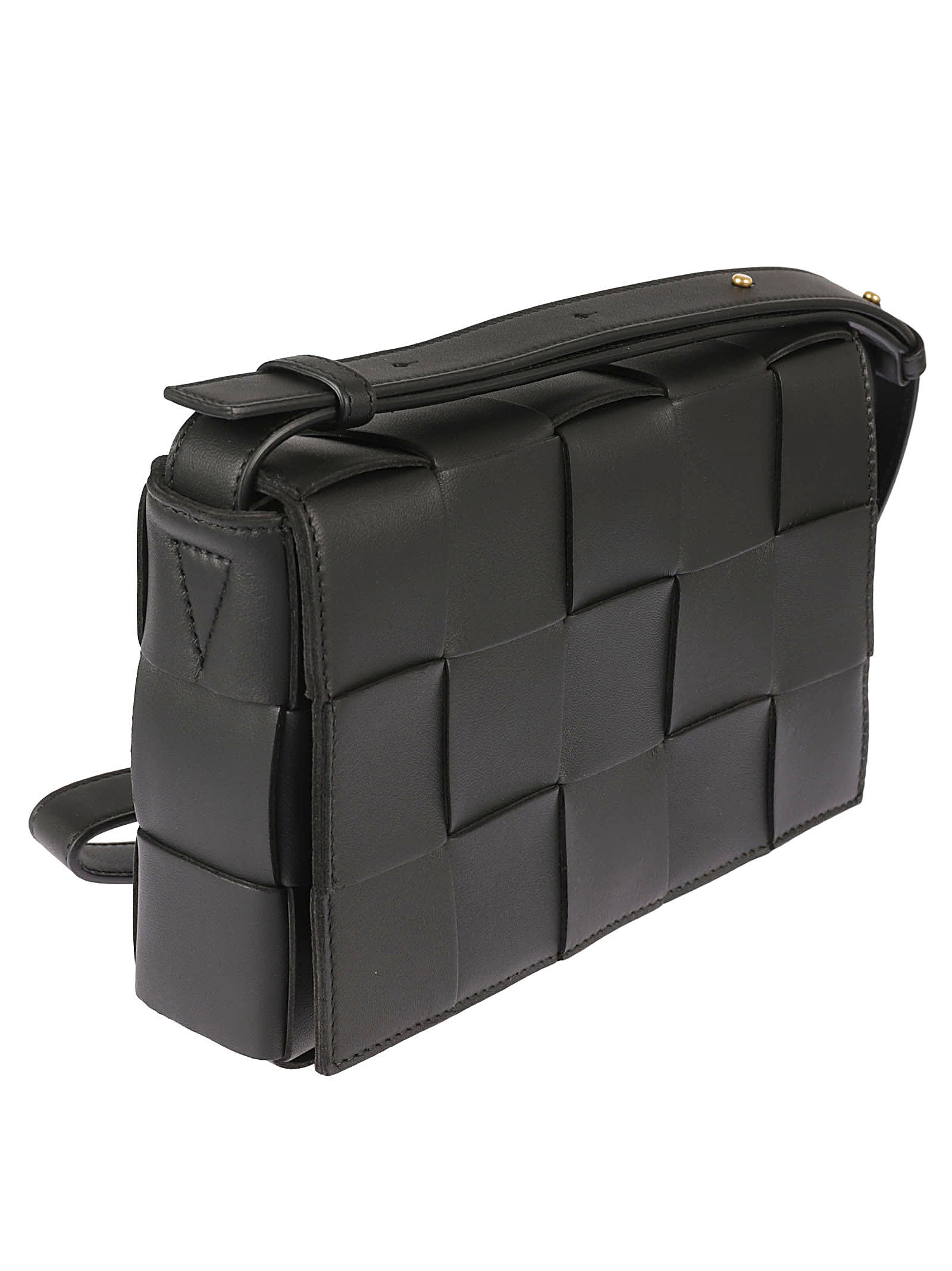 Shop Bottega Veneta Small Cassette Shoulder Bag In Black-gold
