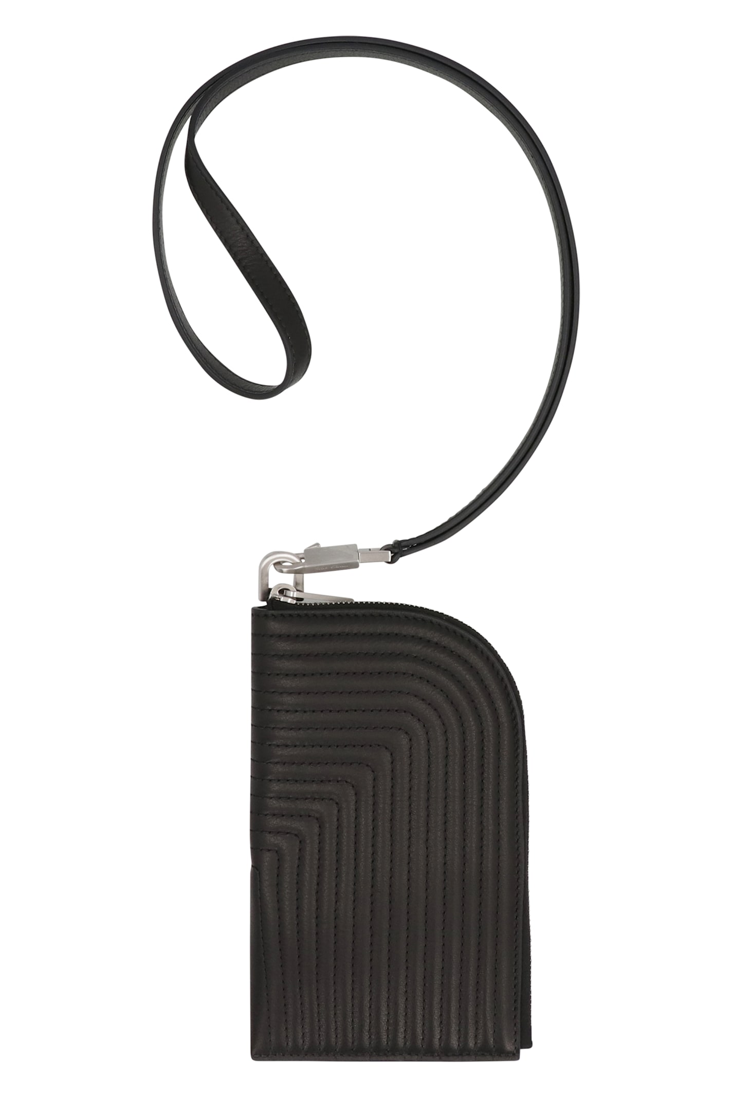 Rick Owens Quilted Calf Leather Wallet With Removable Strap In Black