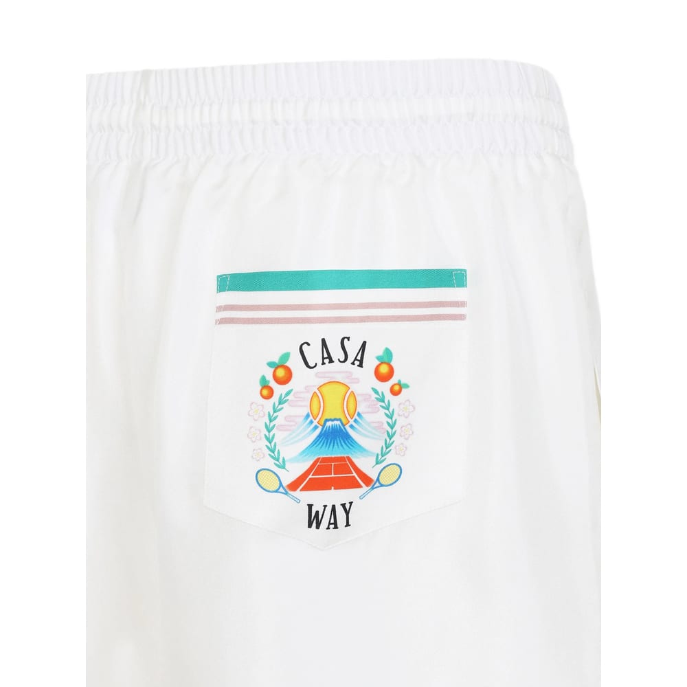 Casablanca Silk Twill Drawstring Shorts With Graphic Print In White