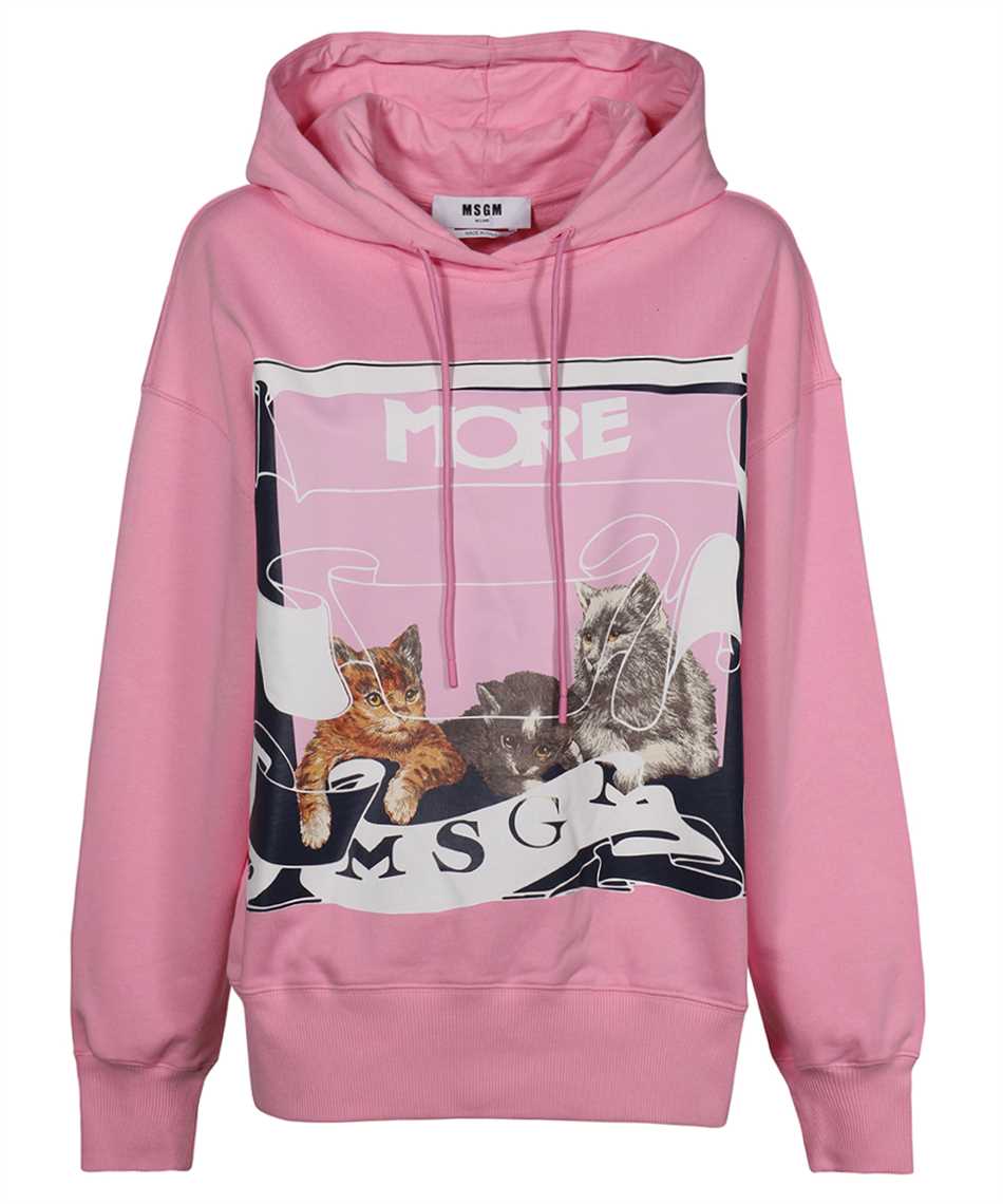 Msgm Cat-print Hoodie In Pink