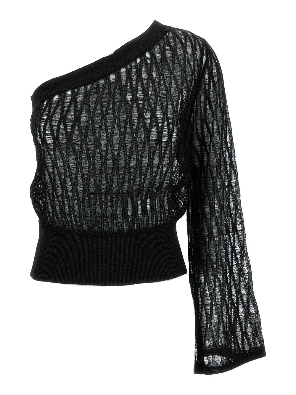 Shop Federica Tosi Black One-shoulder Knit Top In Viscose Blend Woman In Metallic