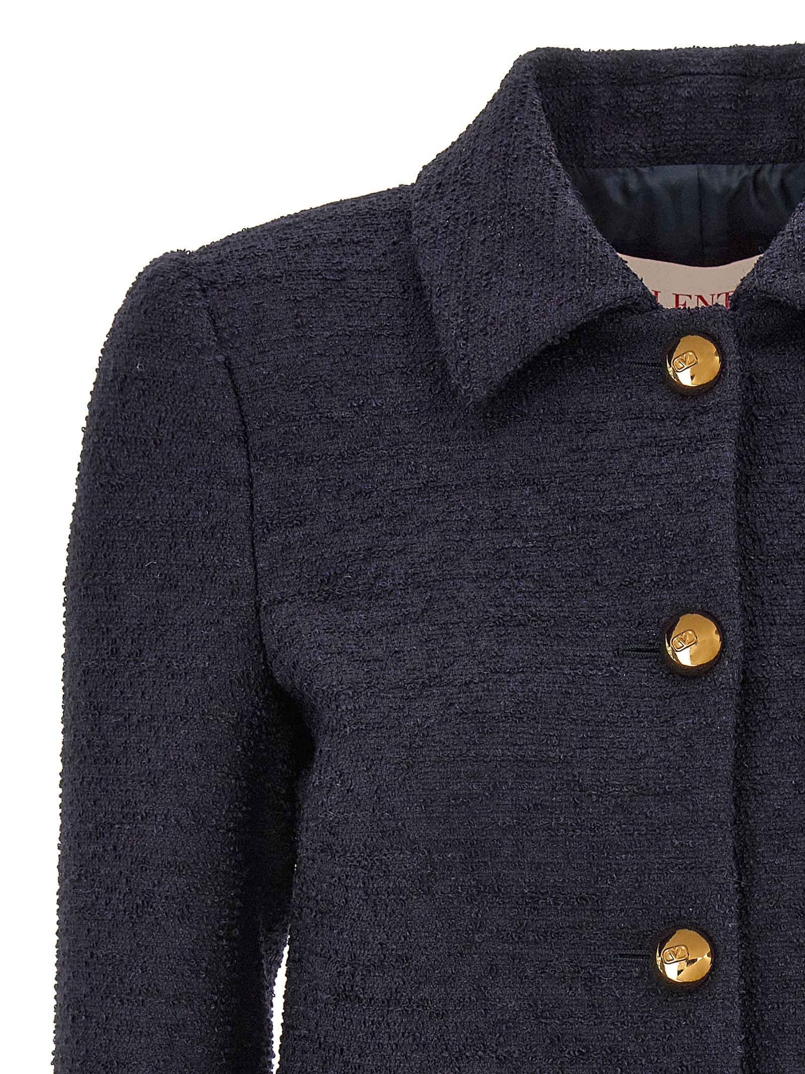 Shop Valentino Tweed Crop Jacket In Blue