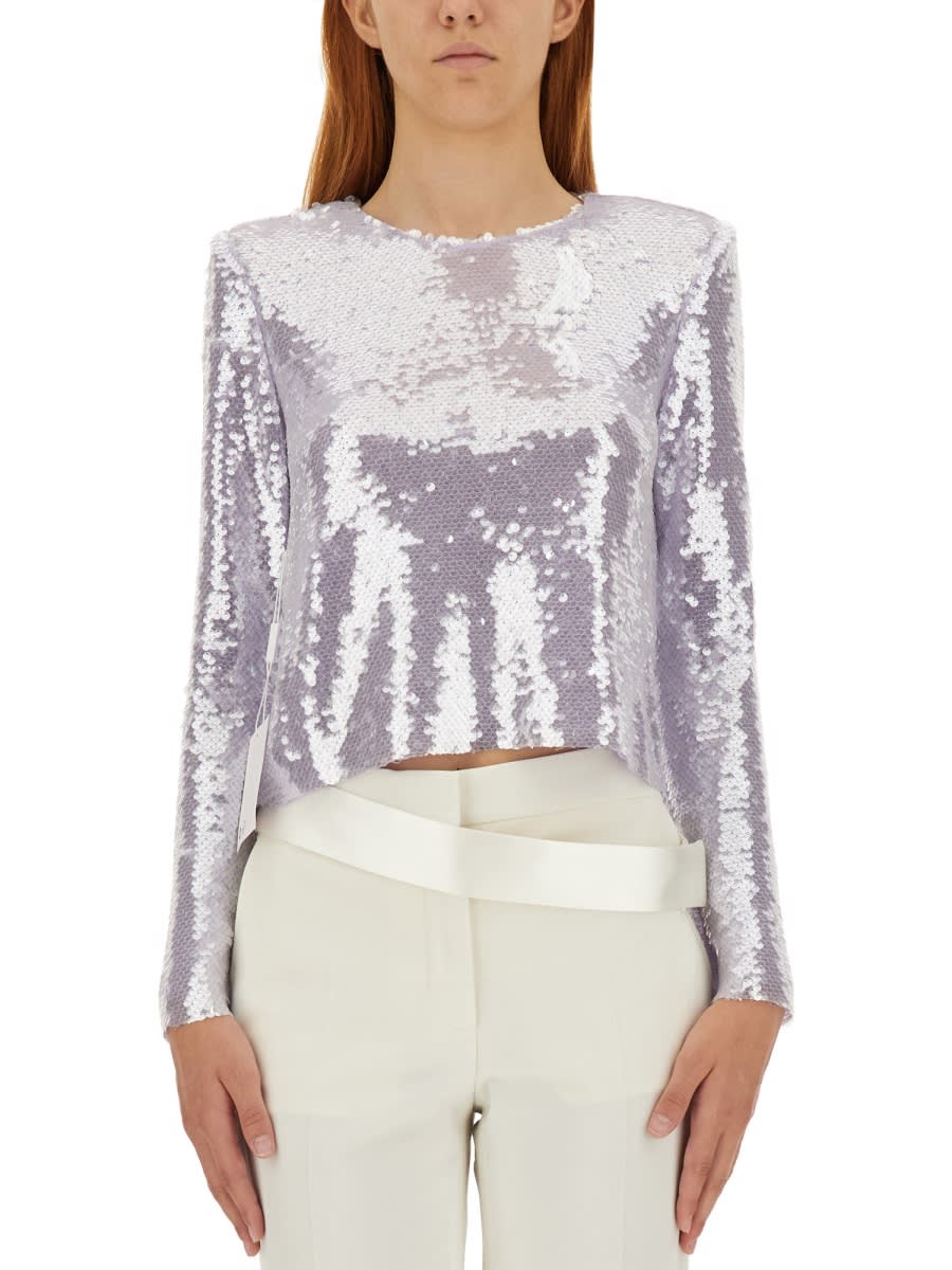 Shop Self-portrait Sequined Shirt In Purple