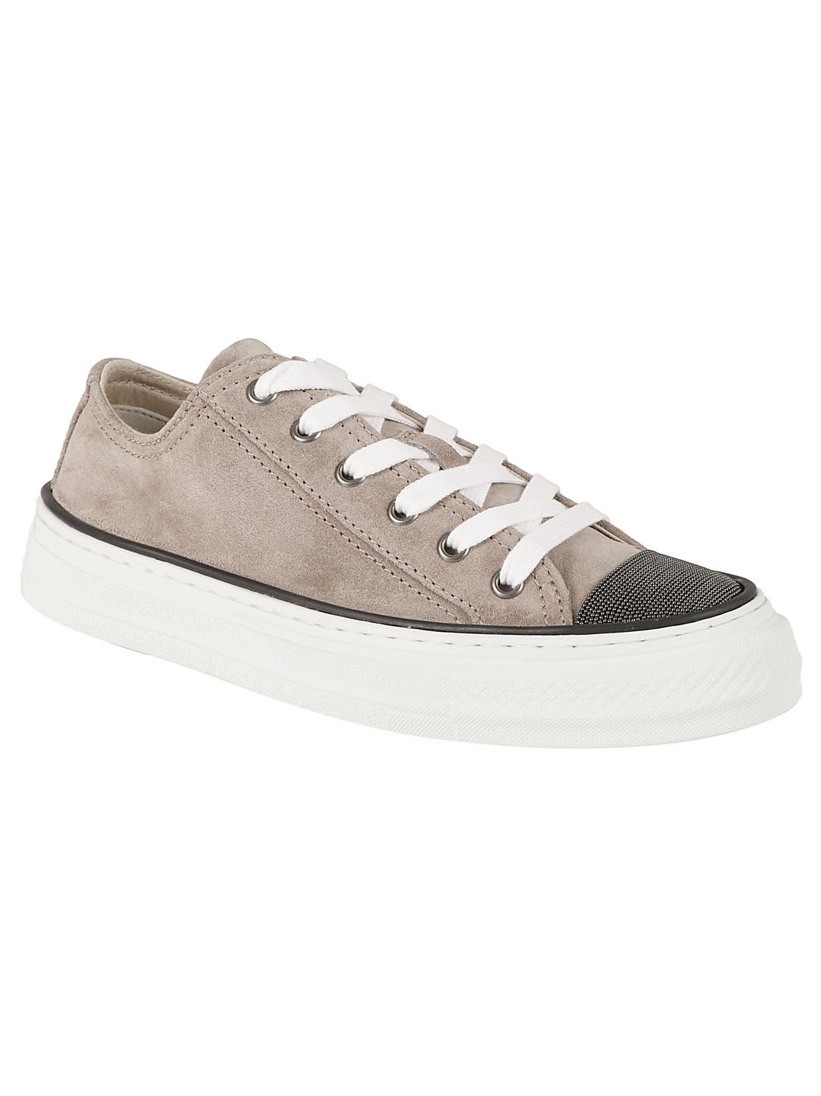 Shop Brunello Cucinelli Softy Velour Pair Of Sneakers In Pietra Serena