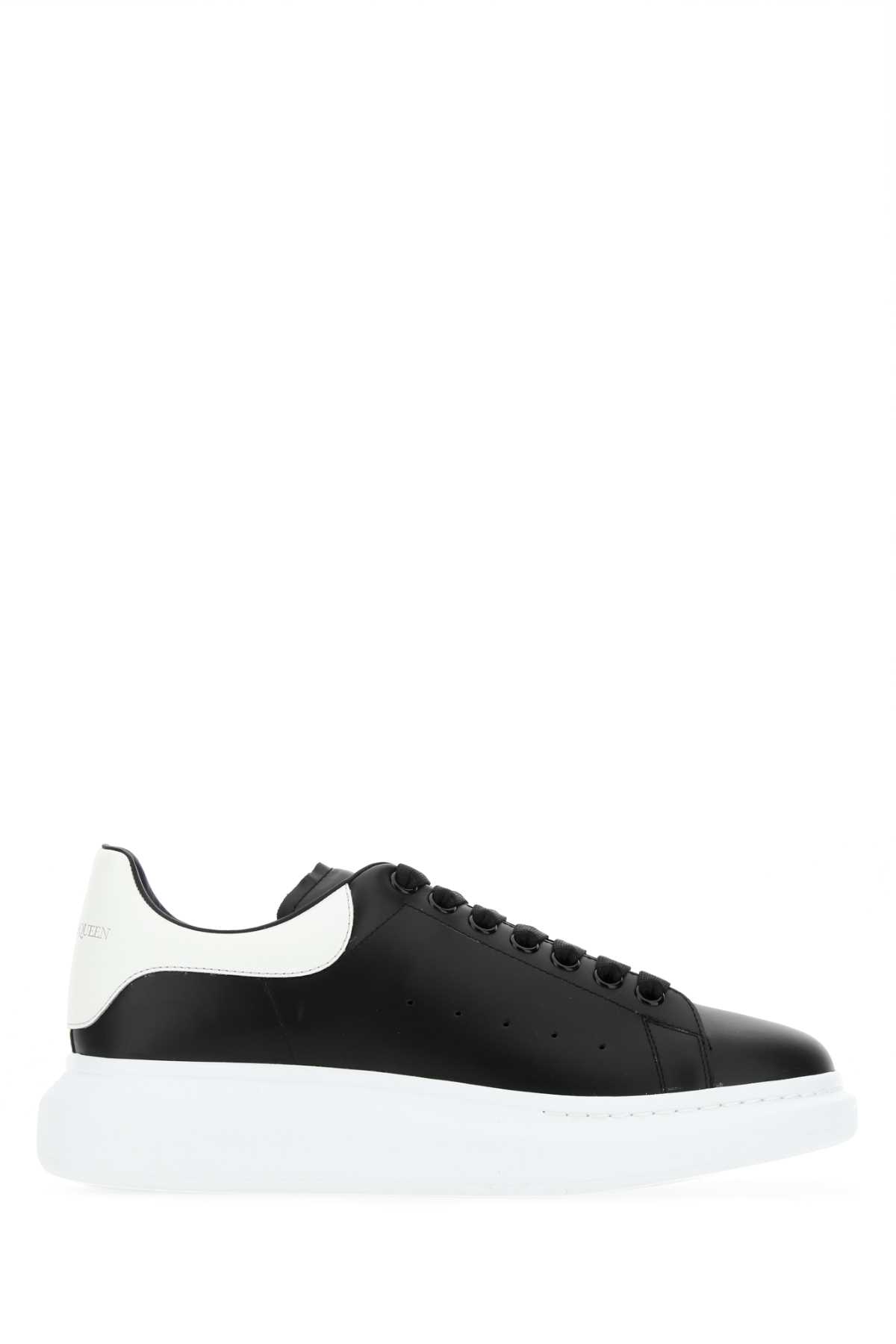 Shop Alexander Mcqueen Black Leather Sneakers With White Leather Heel In 1070