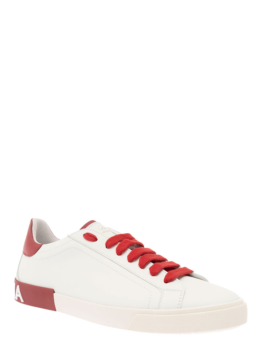 Shop Dolce & Gabbana Portofino White And Red Low Top Sneakers With Logo Patch In Leather Man