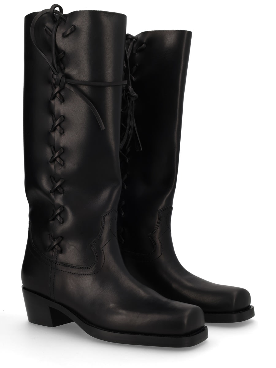 Paris Texas Black Calf Leather Bos Taurus Lace-up Boots In Multi
