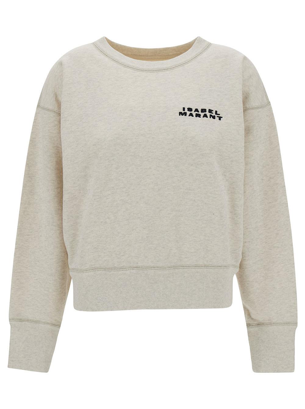Isabel Marant Beige Cropped Sweatshirt With Contrasting Logo Embroidery In Cotton Blend Woman