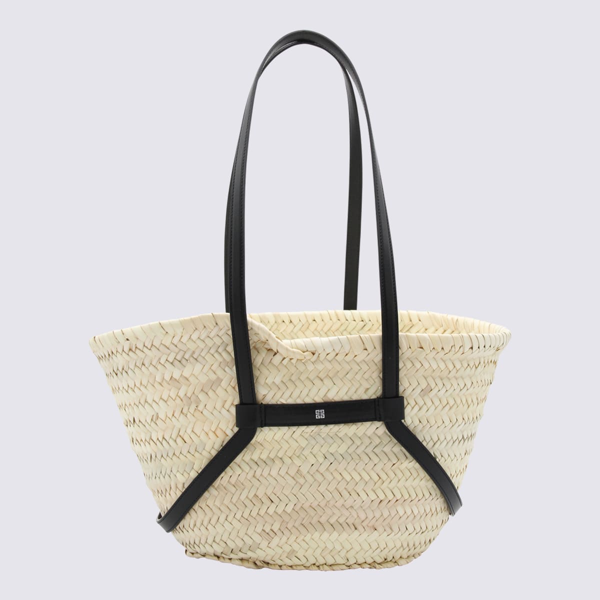 Shop Givenchy Raffia Black Leather Voyou Basket Small Tote Bag