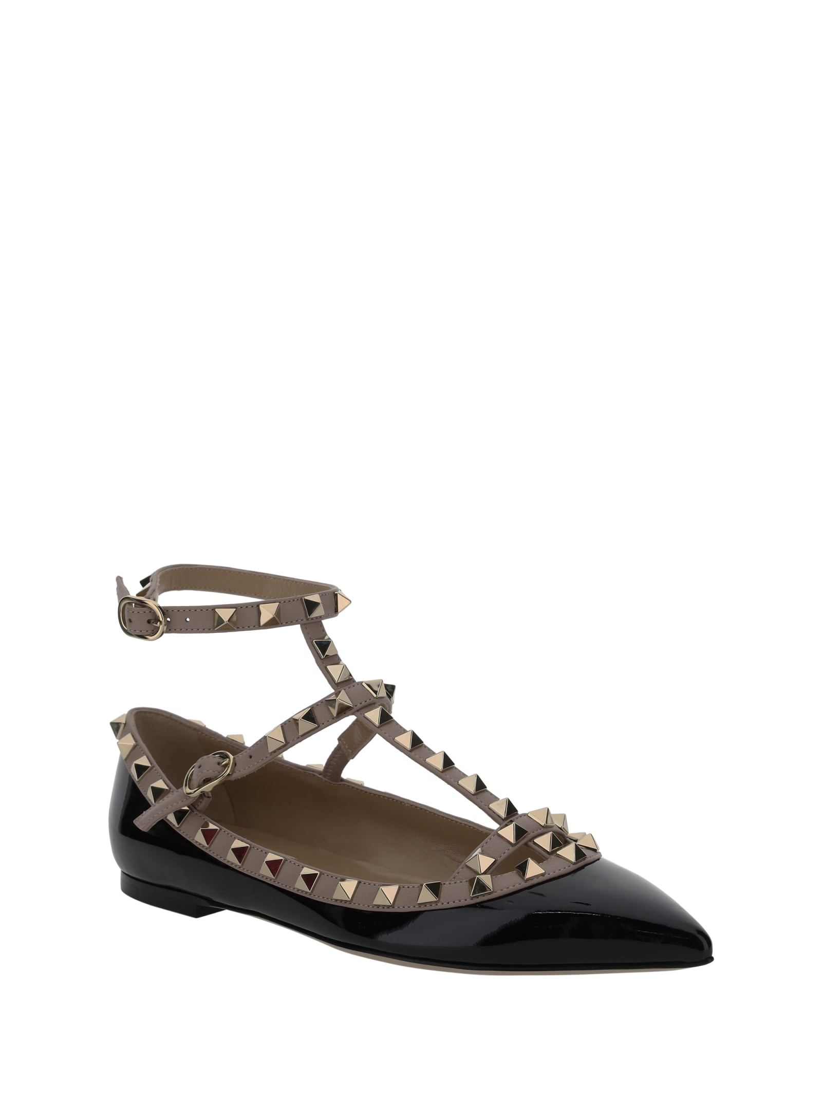 Shop Valentino Garavani Rockstud Ballerinas In Nero/poudre