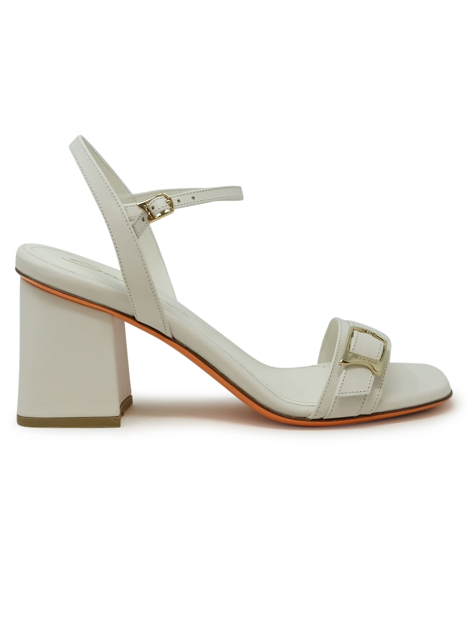 Santoni White Leather Sandal In White