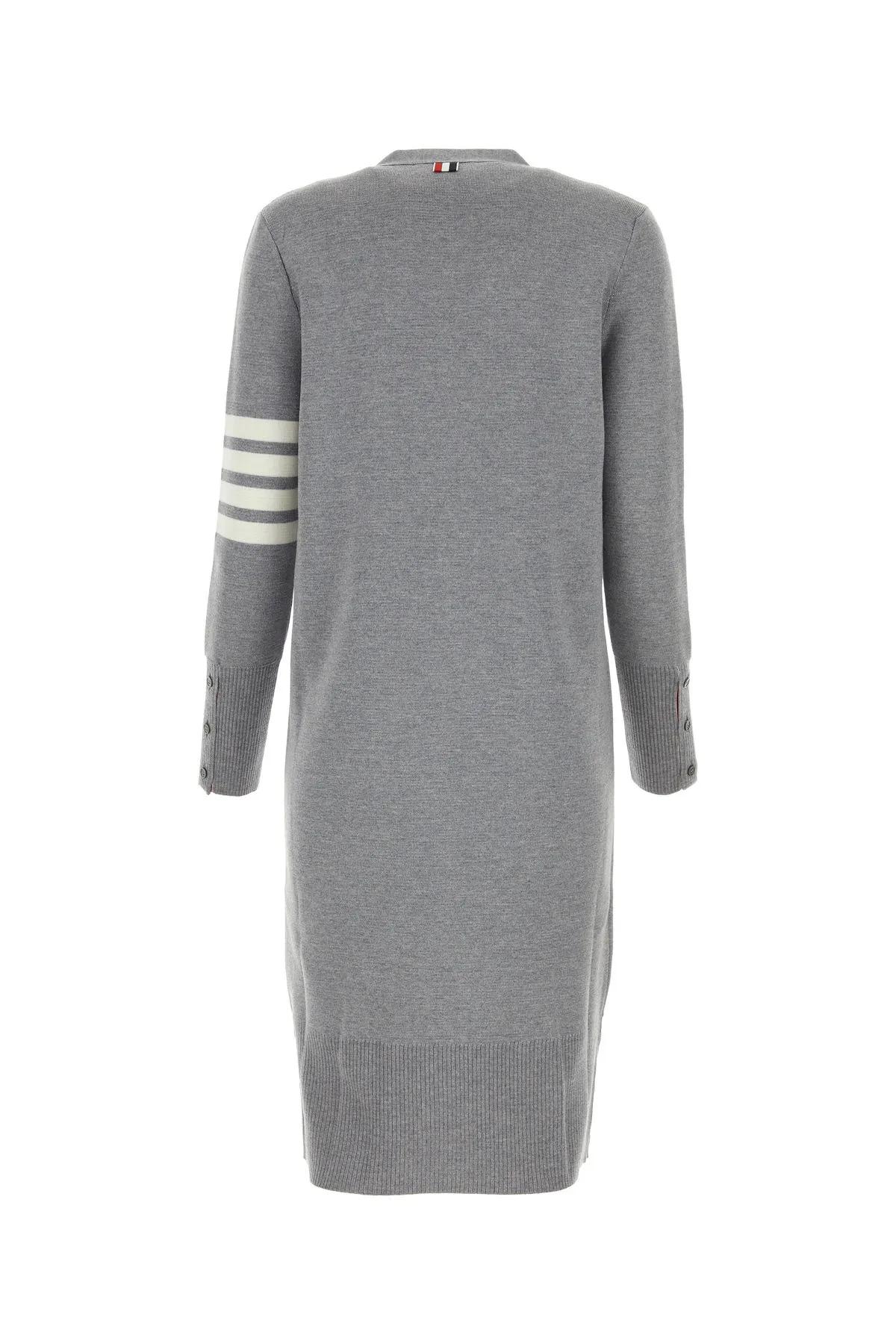 Thom Browne Virgn Wool Cardigan Dress With Sporty Stripe Detail In Gray