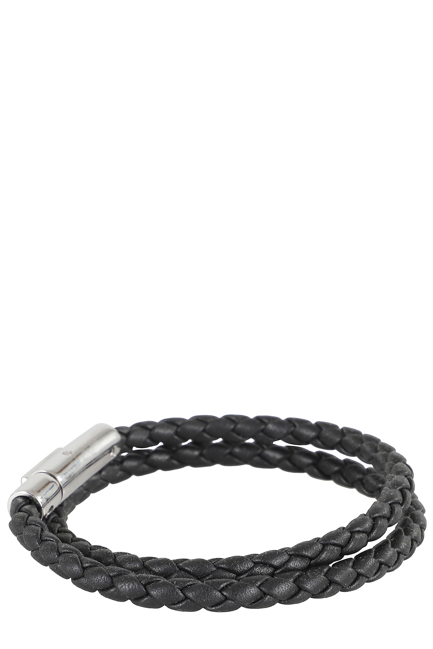 Tod's Braided Bracelet With Polished Metallic Clasp In Black