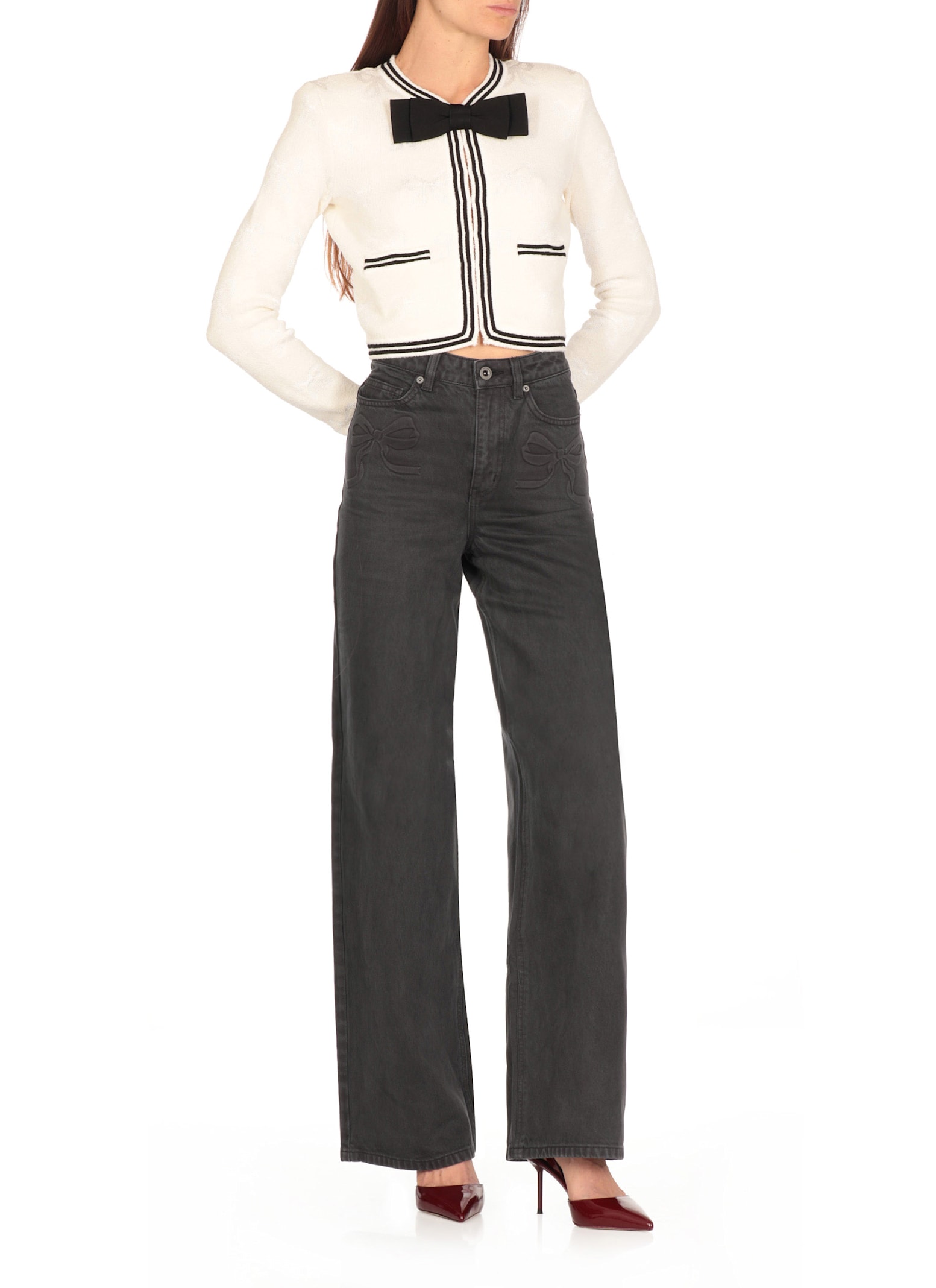 Self-portrait Wide-leg Palazzo Jeans In Black