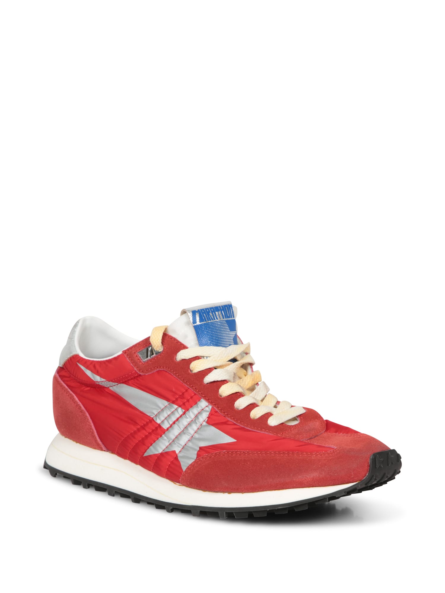 Golden Goose Marathon Sneakers With Red Nylon Upper And Silver Star Shoes In Red