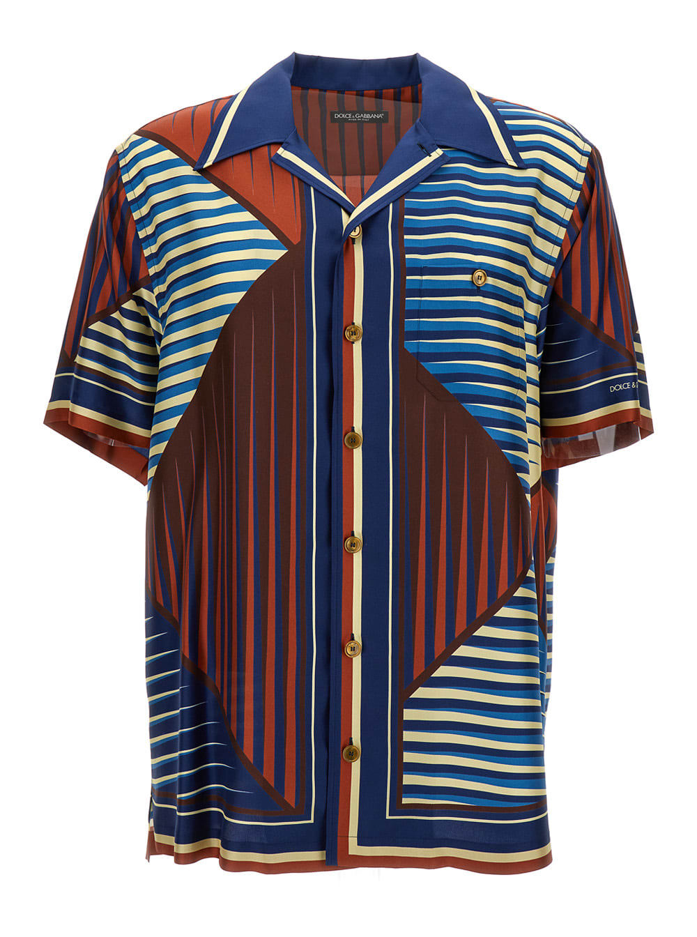 Shop Dolce & Gabbana Multicolor Geometric Print Shirt In Silk Man In Lusso (blue)