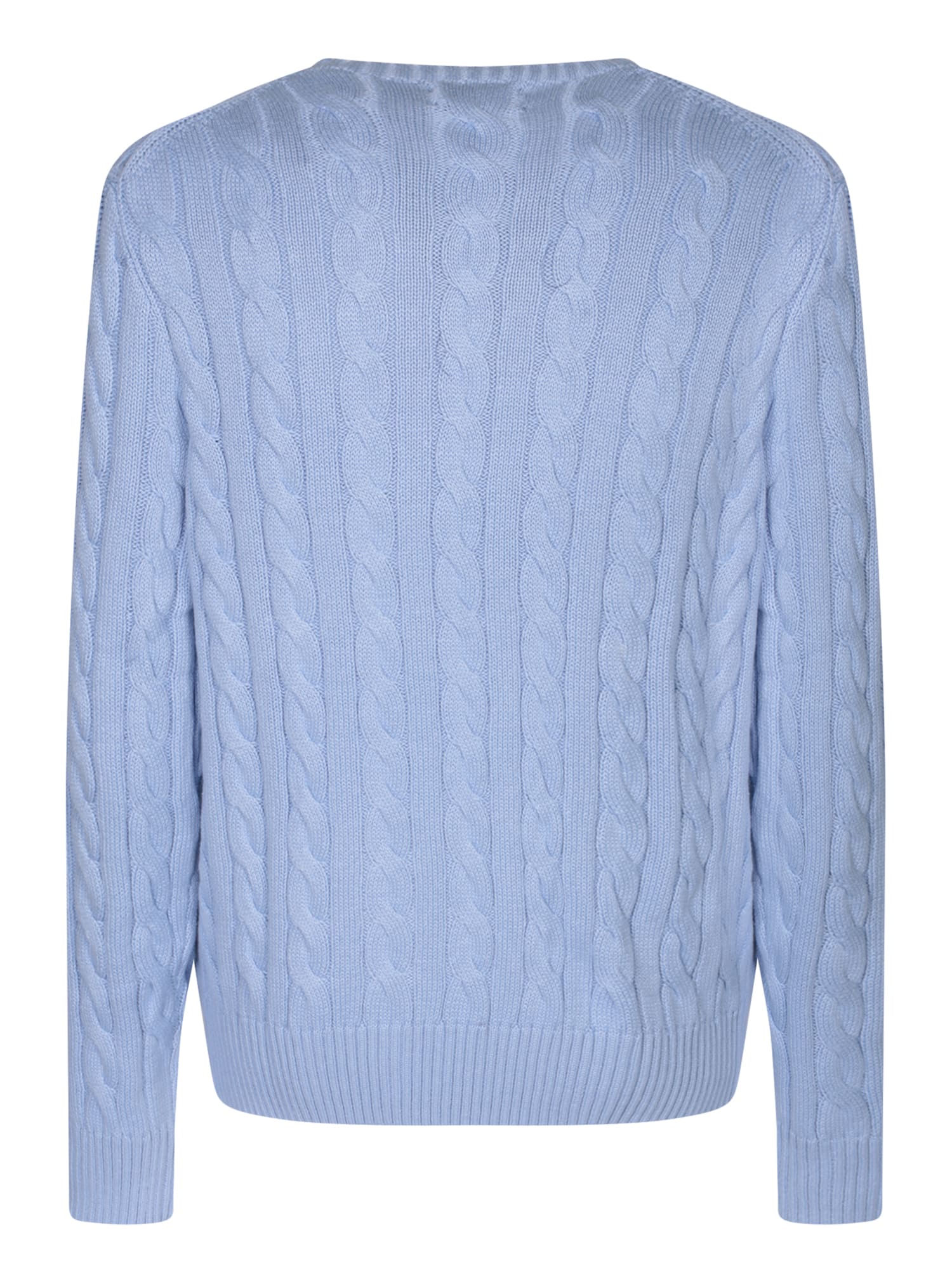 Shop Polo Ralph Lauren Light Blue Cable Knit Cotton Sweater By
