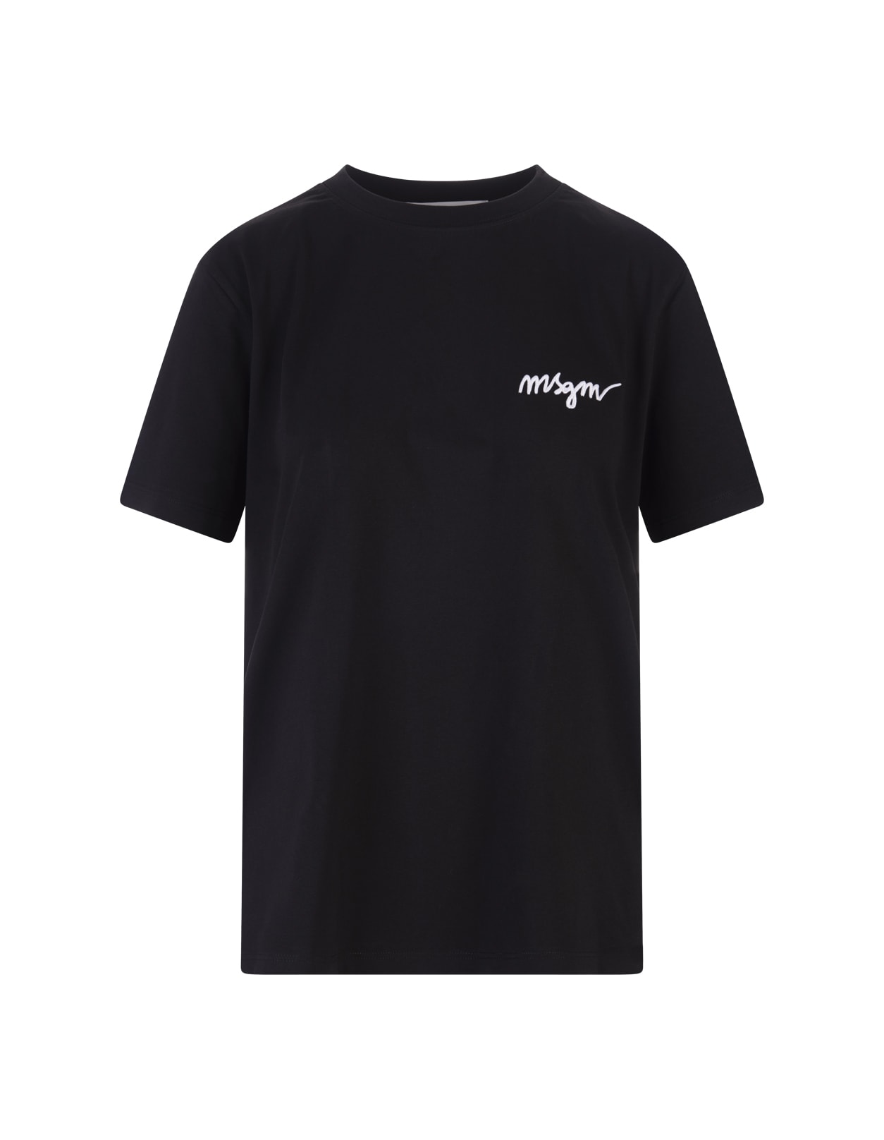 Woman Black T-shirt With White Signature