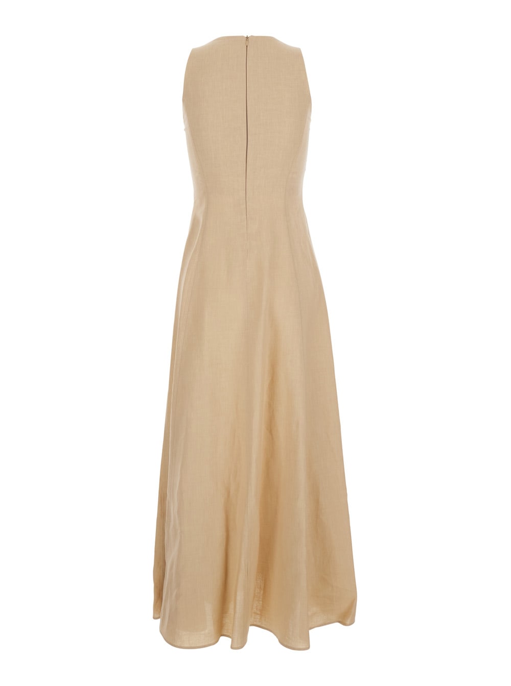Eleventy Beige Long Sleeveless Dress In Linen Woman In Neutral
