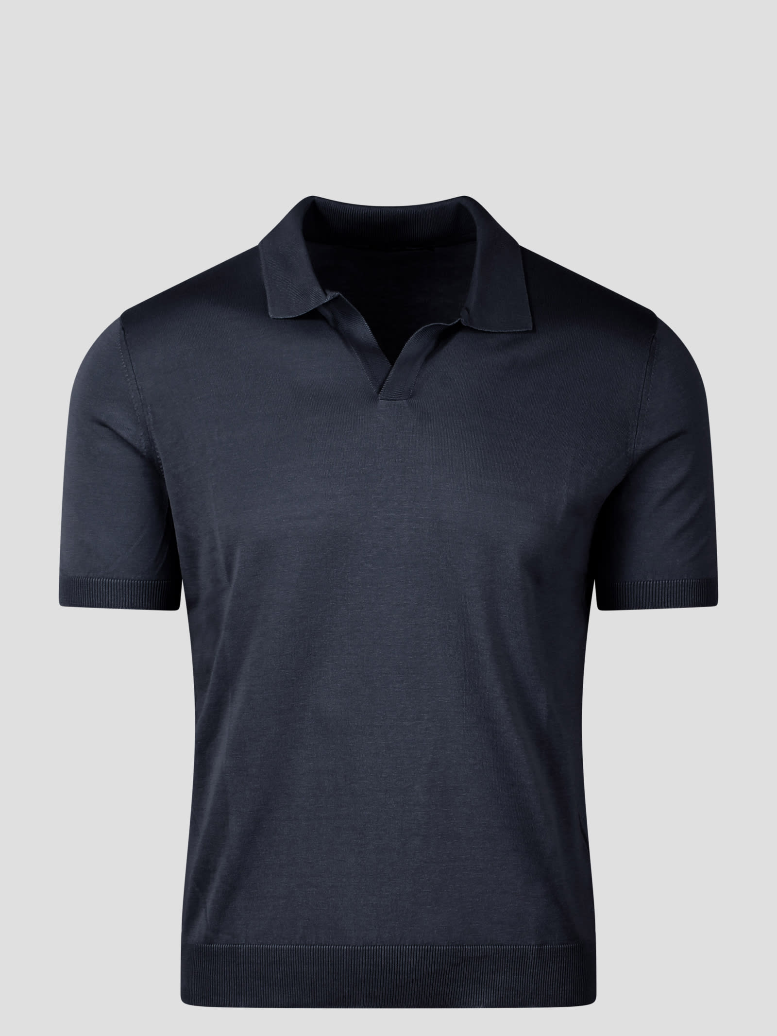 Shop Tagliatore Open Collar Knitted Polo Shirt In Blue