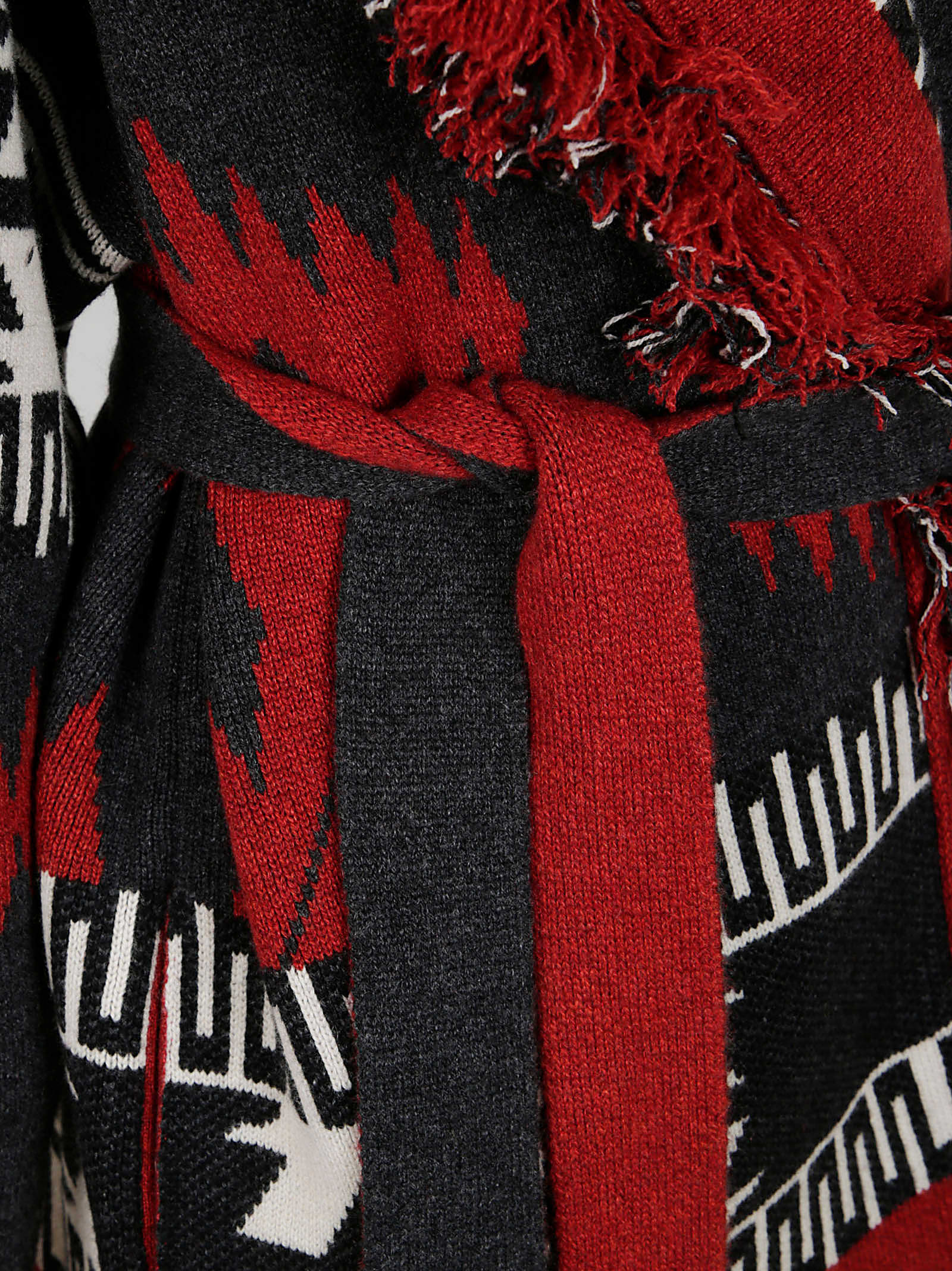 Alanui Two-tone Cashmere Cardigan With Fringed Edges In Red