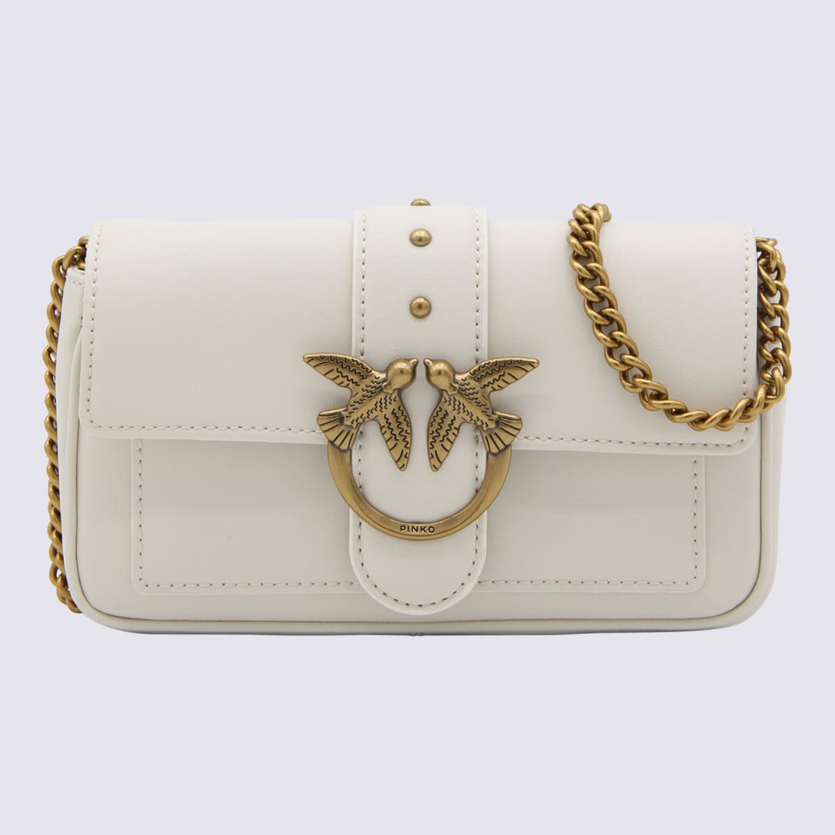 PINKO WHITE LEATHER LOVE ONE POCKET SHOULDER BAG