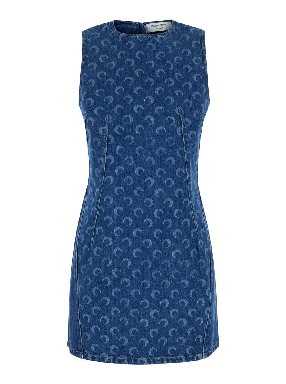 Blue Mini Dress With crescent Moon Print In Denim Woman