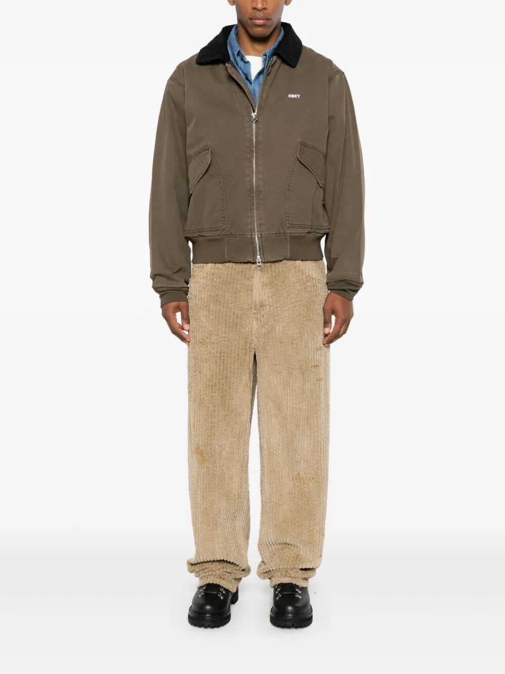 Obey Cwu Corduroy-collar Jacket In Brown