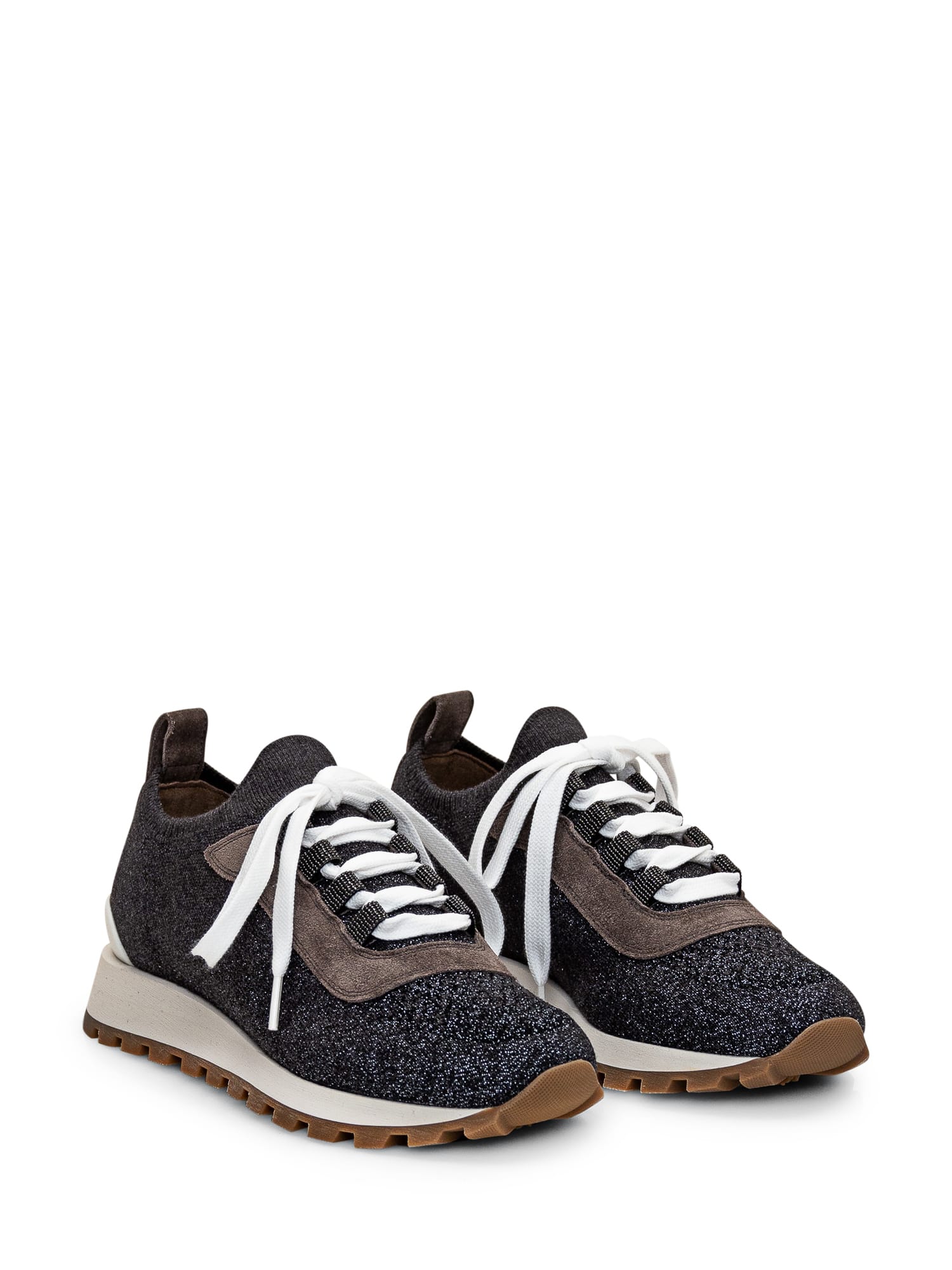 Brunello Cucinelli Lurex And Suede Sneakers In Blue