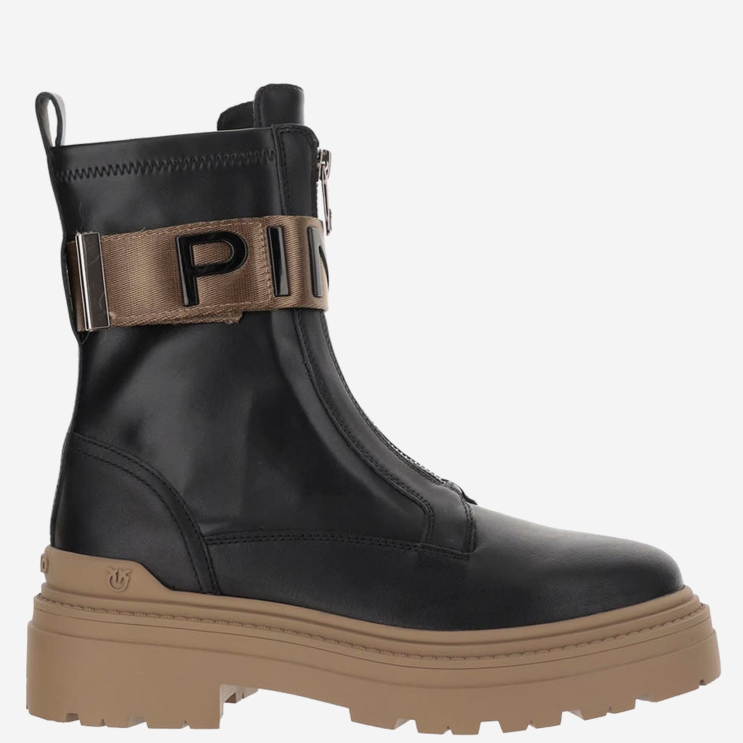 Shop Pinko Leather Ankle Boots With Logo In Black