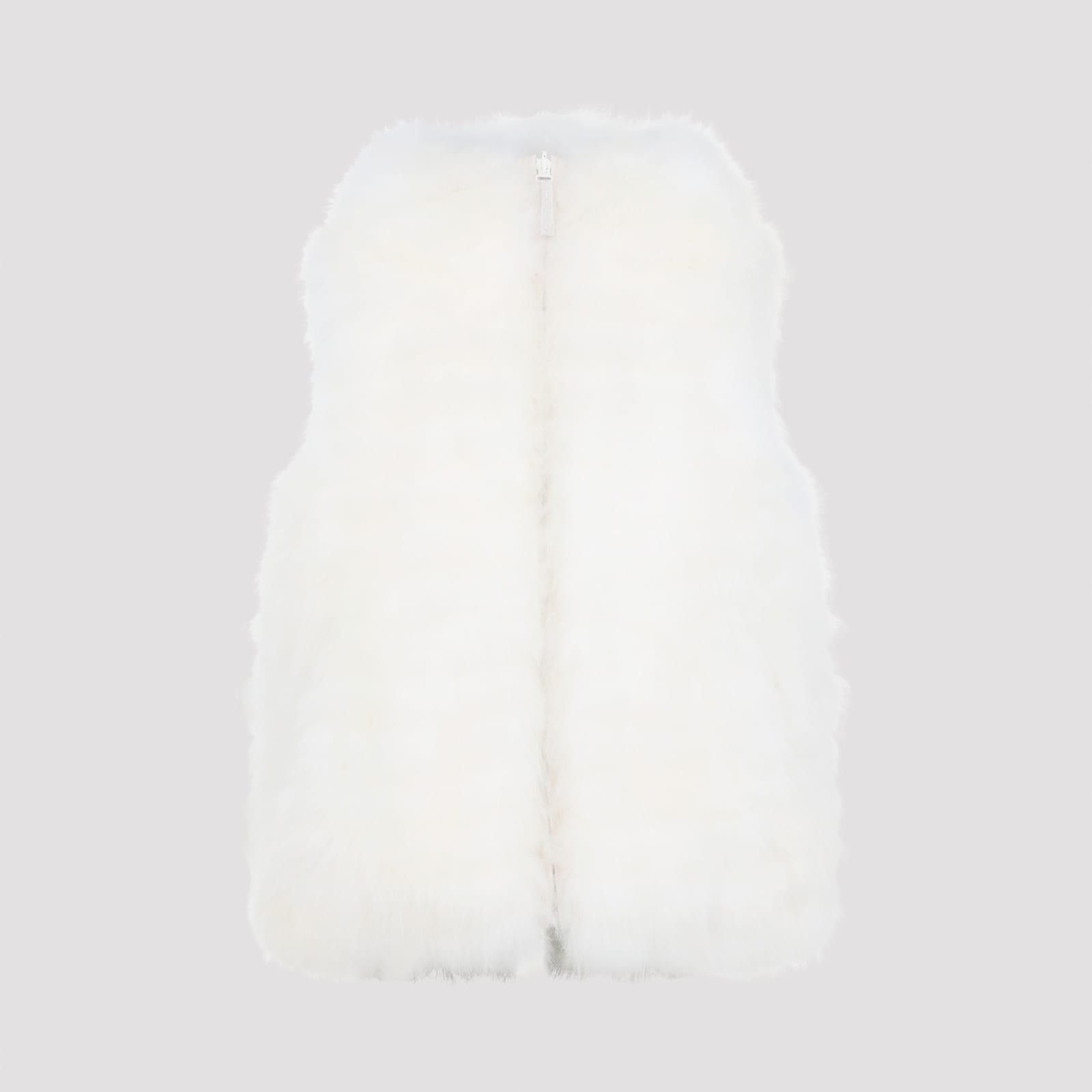 Yves Salomon Plush Lamb Fur Vest With High Collar And Down Insulation In White