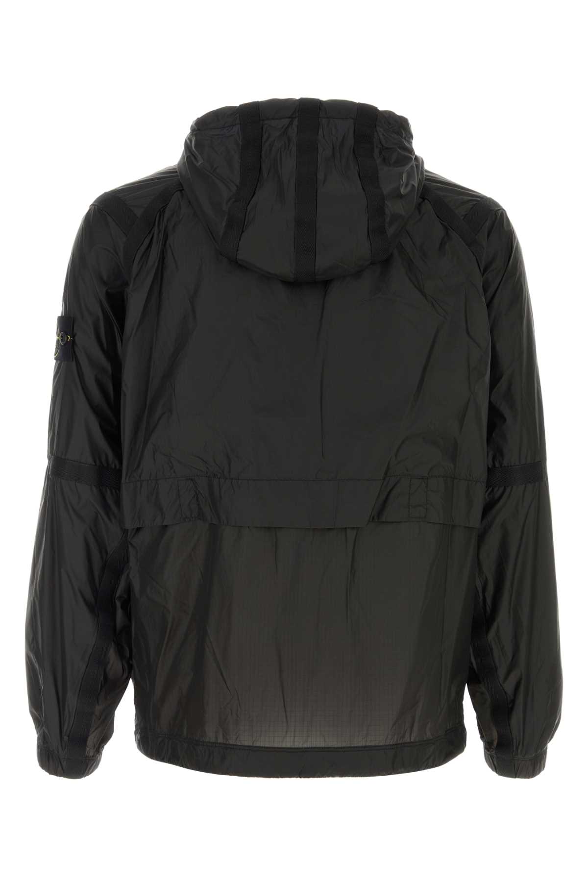 Stone Island Nylon Windbreaker With Hood And Pockets In Black