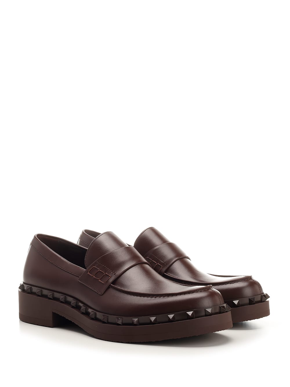 Shop Valentino Garavani Rockstud M-way Loafers In Brown