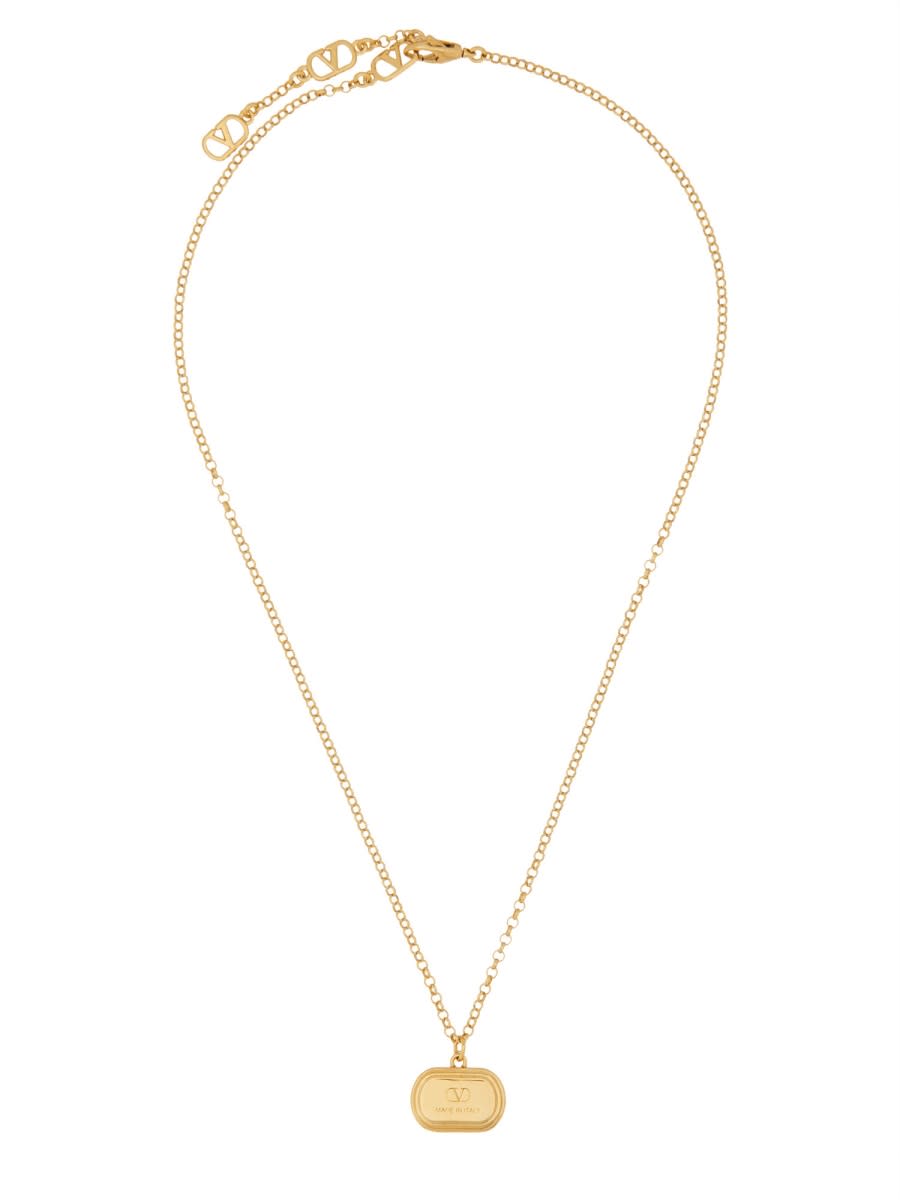 Valentino Brass And Enamel Ovalette Necklace In Gold