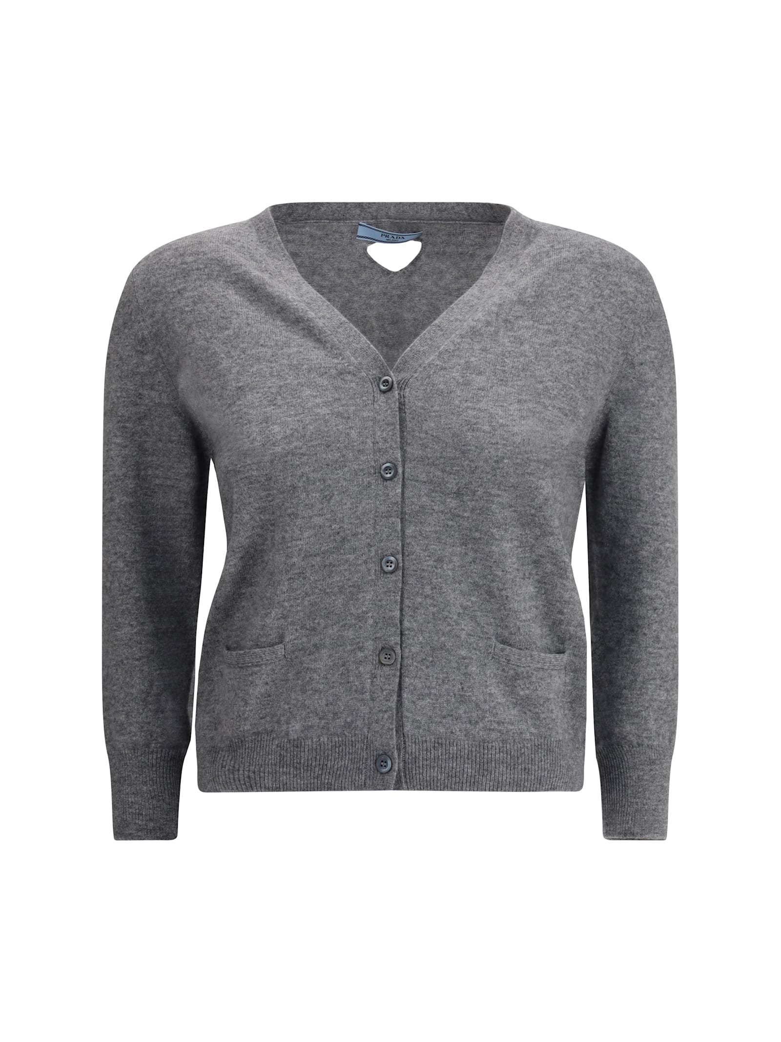 Prada V-neck Buttoned Cardigan In Gray