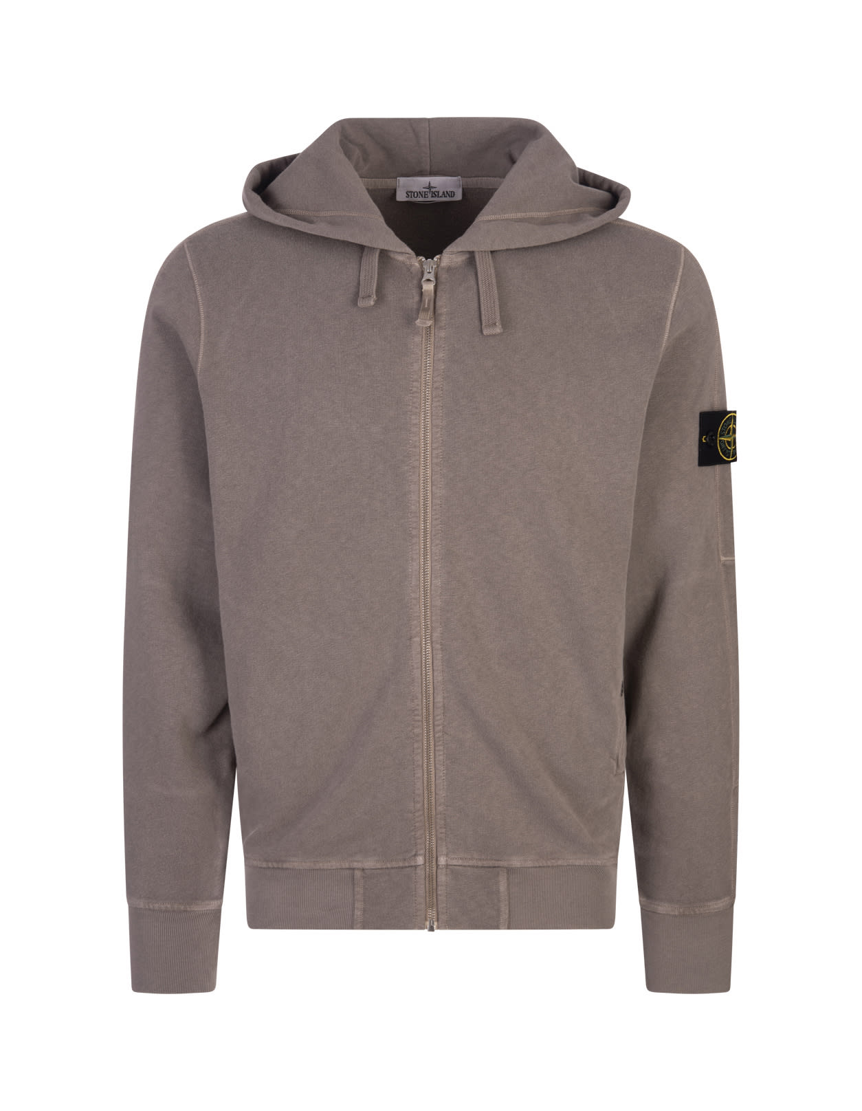 Shop Stone Island Dove Zip-up Hoodie With Old Treatment In Brown