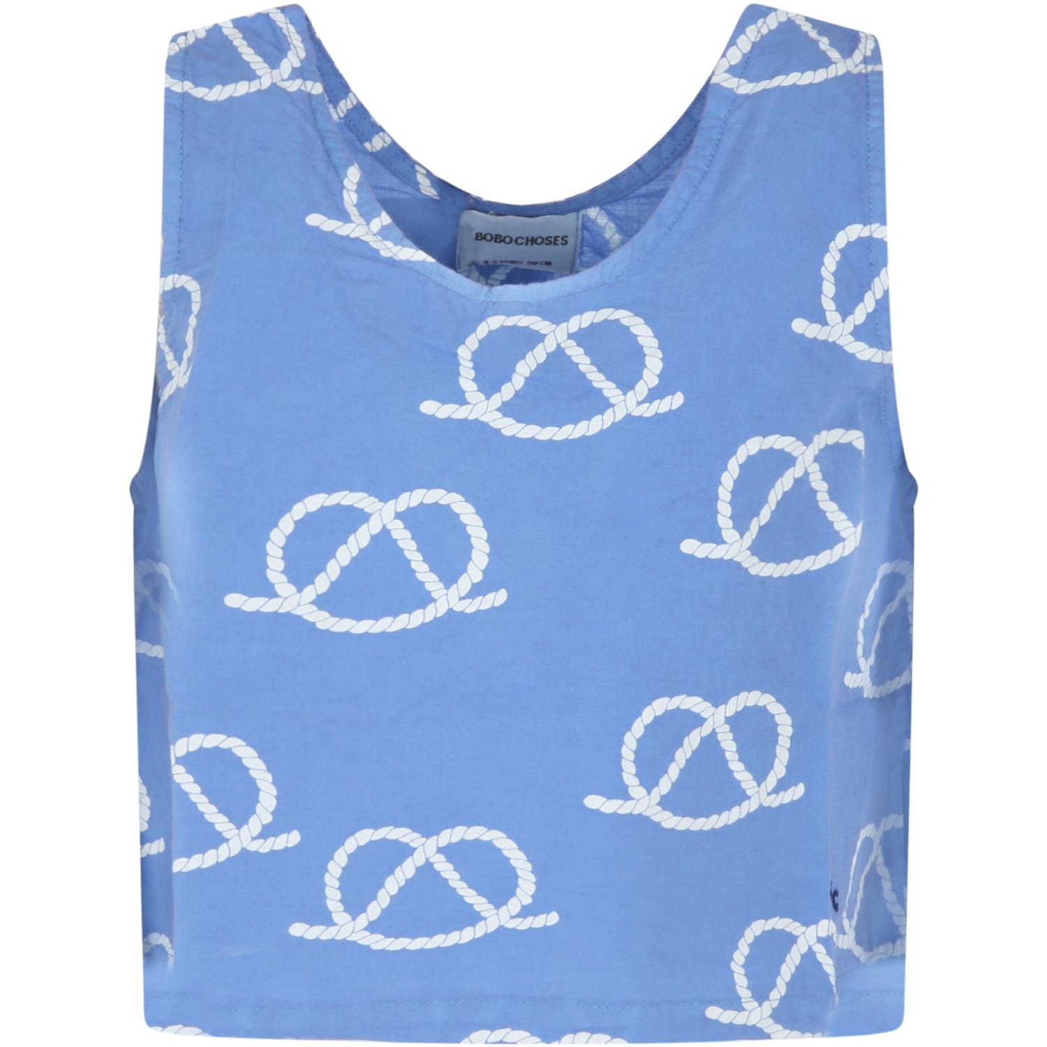 Bobo Choses Kids' Sky Blue T-shirt For Girl With Rope Print All-over And Logo In Light Blue