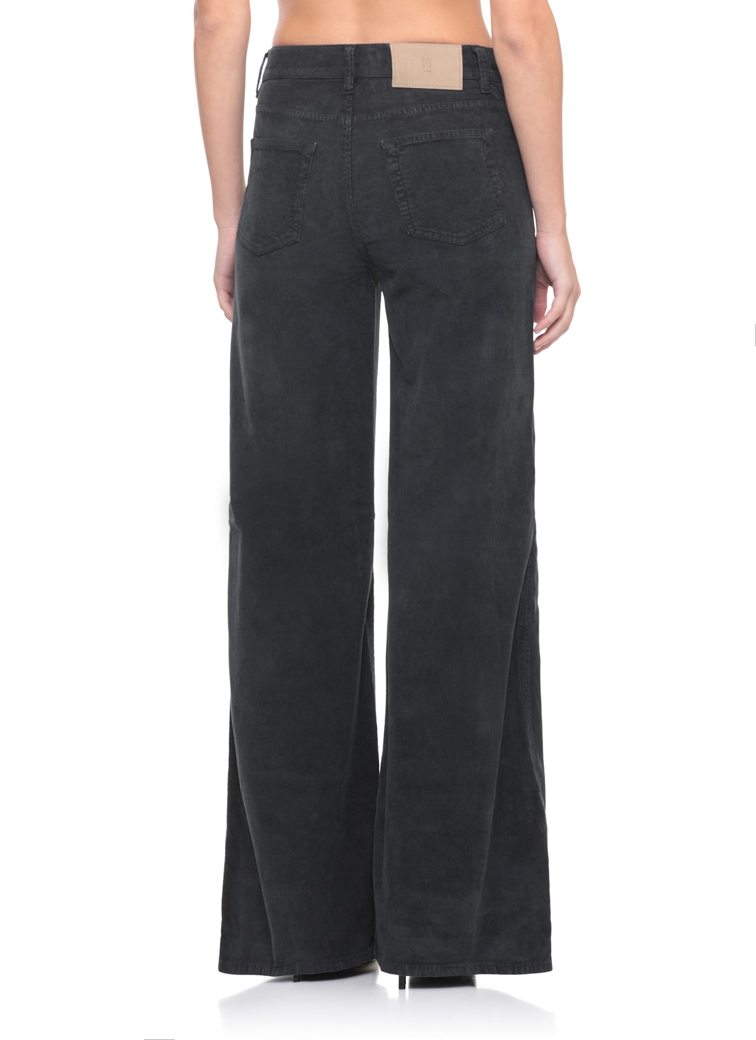 Pt Torino Wide-leg Denim Corduroy Trousers Five Pockets In Black