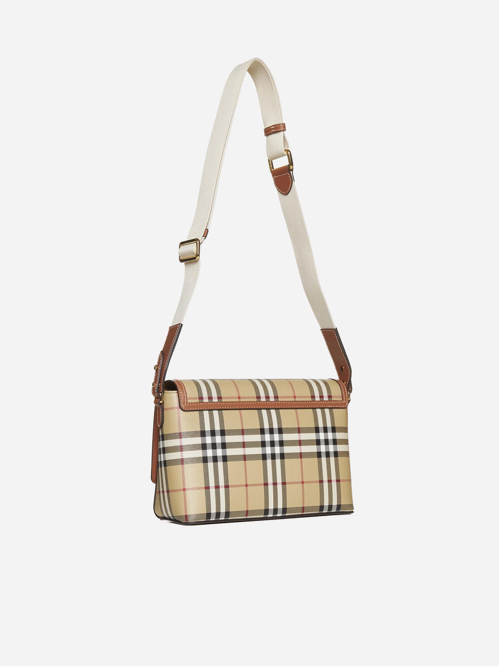 Shop Burberry Note Check Canvas Medium Bag