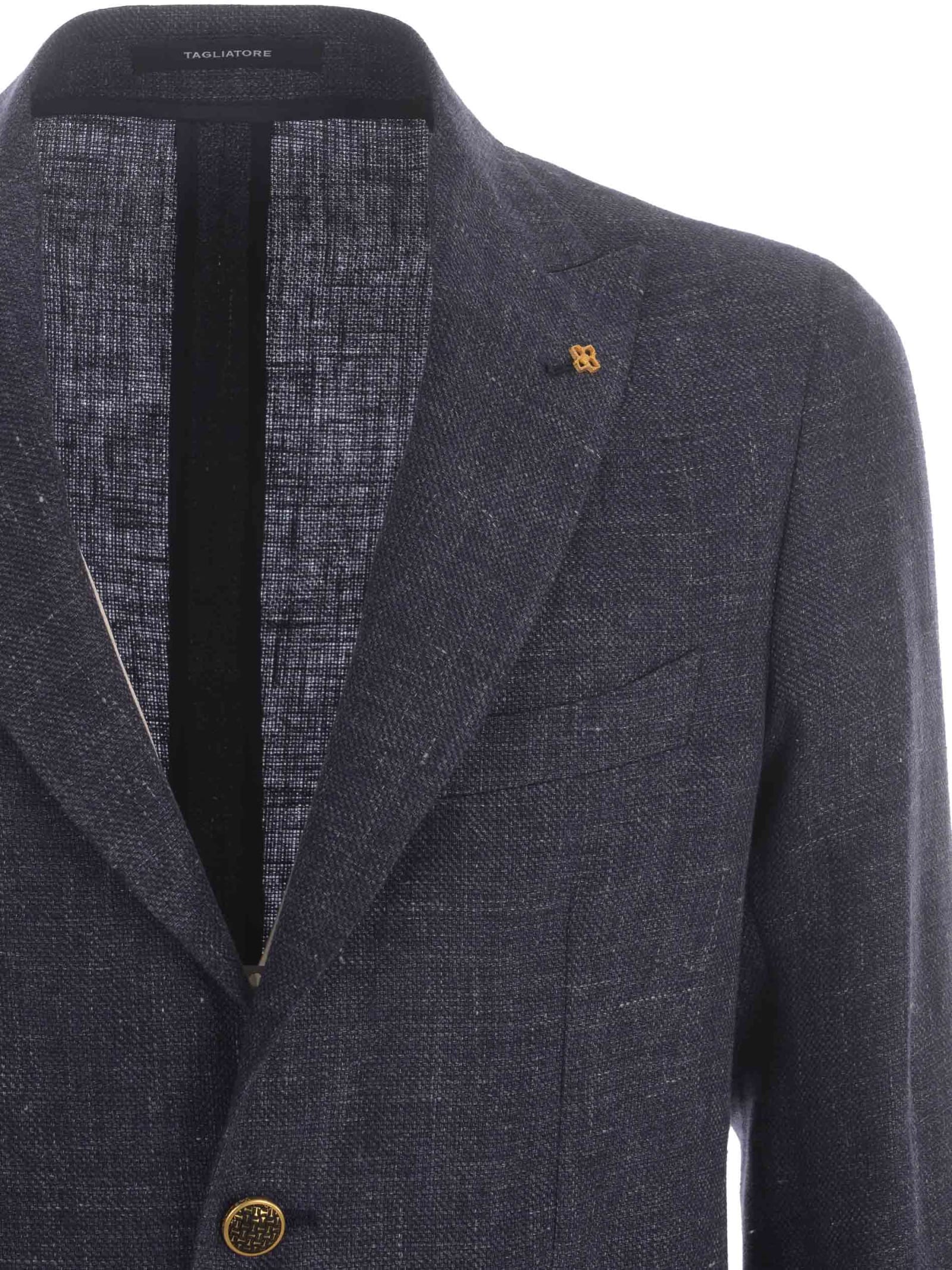 Shop Tagliatore Jacket  In Linen And Wool Blend In Blue