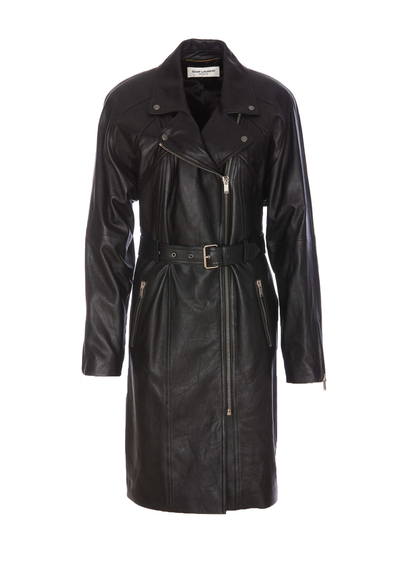 Saint Laurent Lambskin Biker Coat In Black