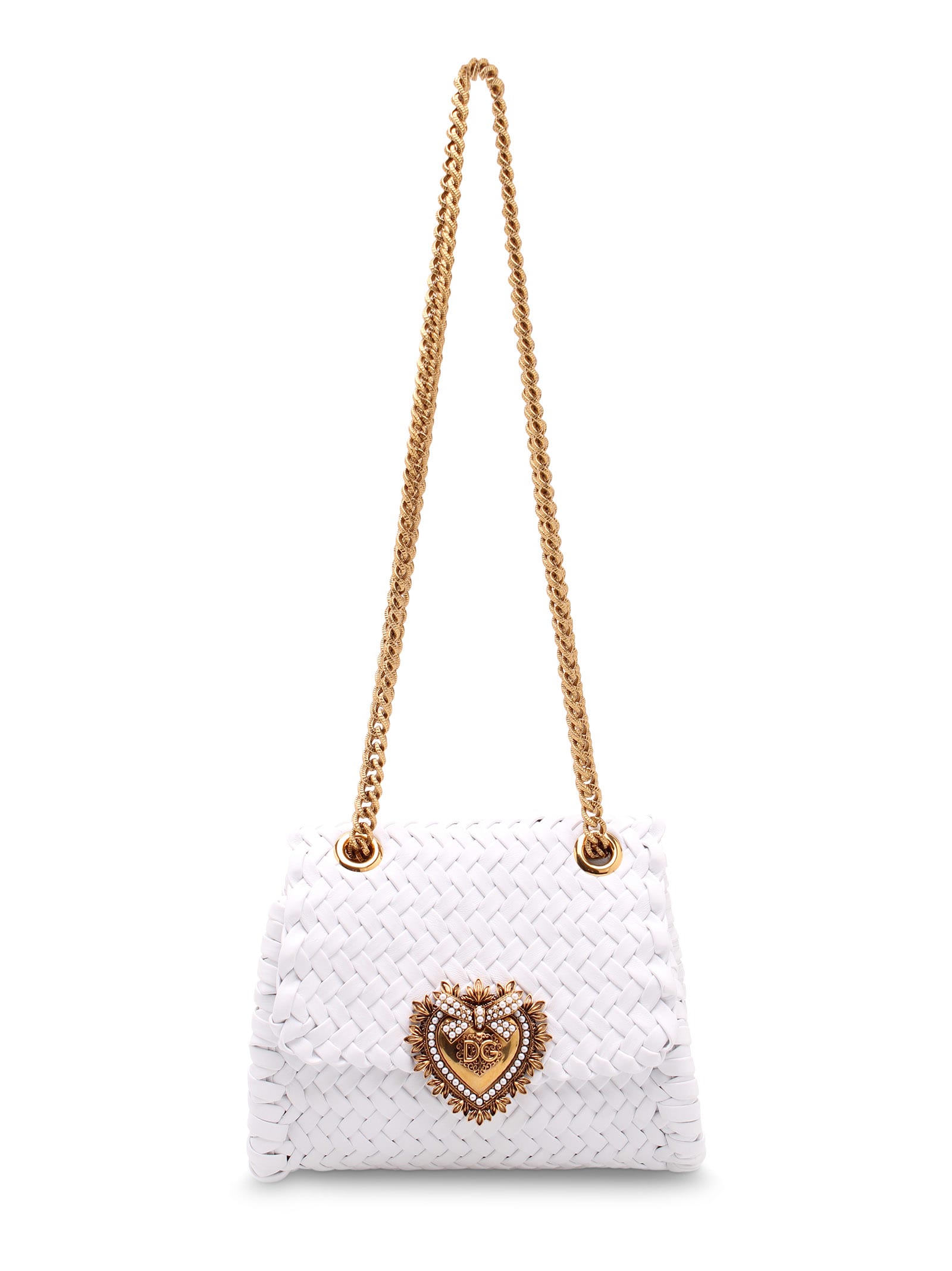 Dolce & Gabbana Devotion Leather Shoulder Bag In Optical White