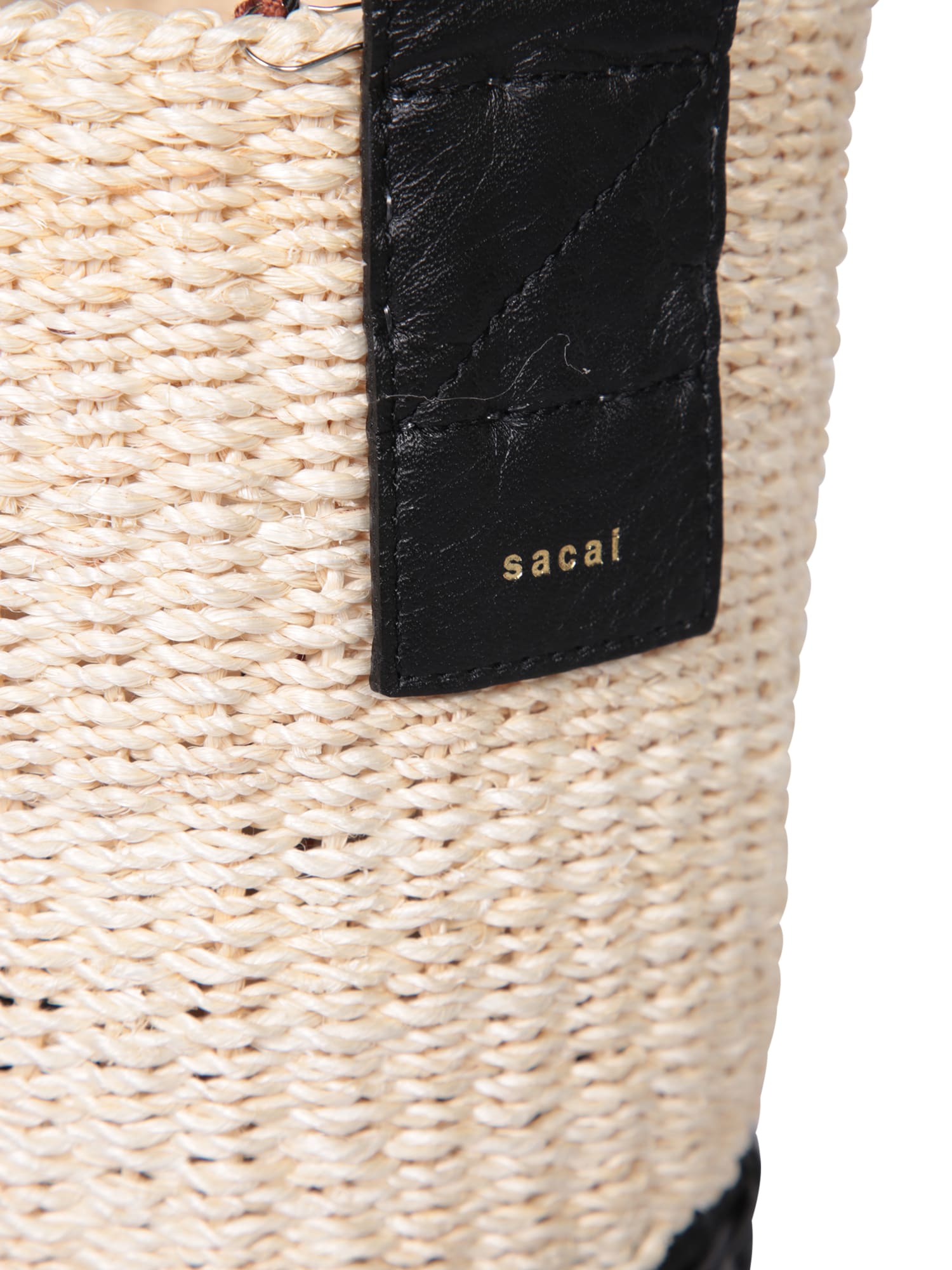 Shop Sacai Black Nude Raffia Bucket Bag